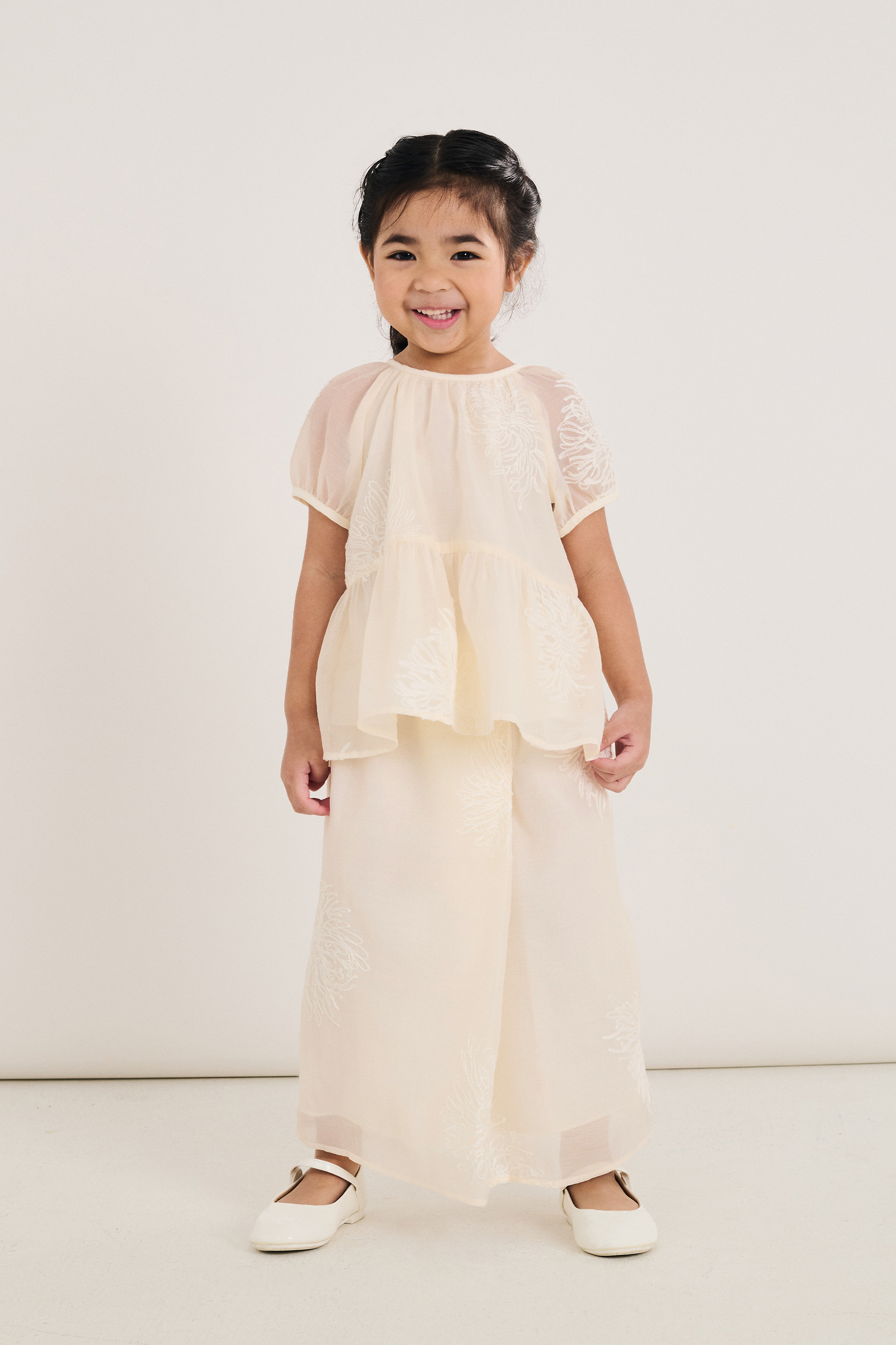 Front-Pleat Embroidered Textured Skirt