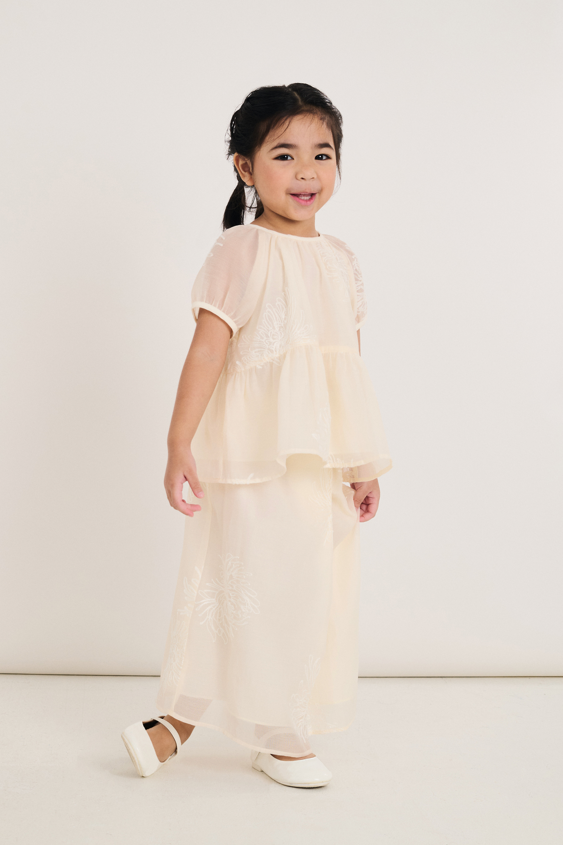 Front-Pleat Embroidered Textured Skirt