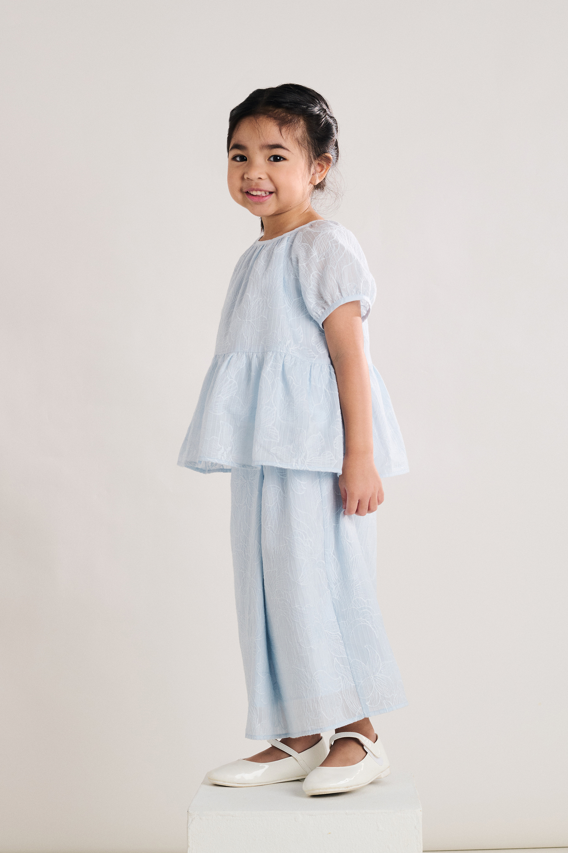 Front-Pleat Embroidered Textured Skirt