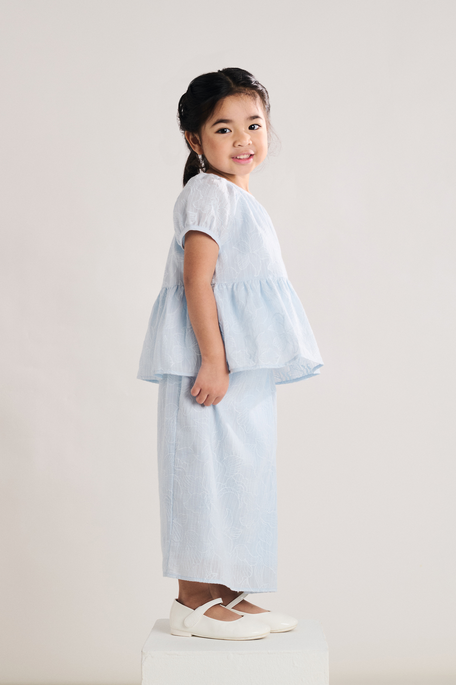 Front-Pleat Embroidered Textured Skirt