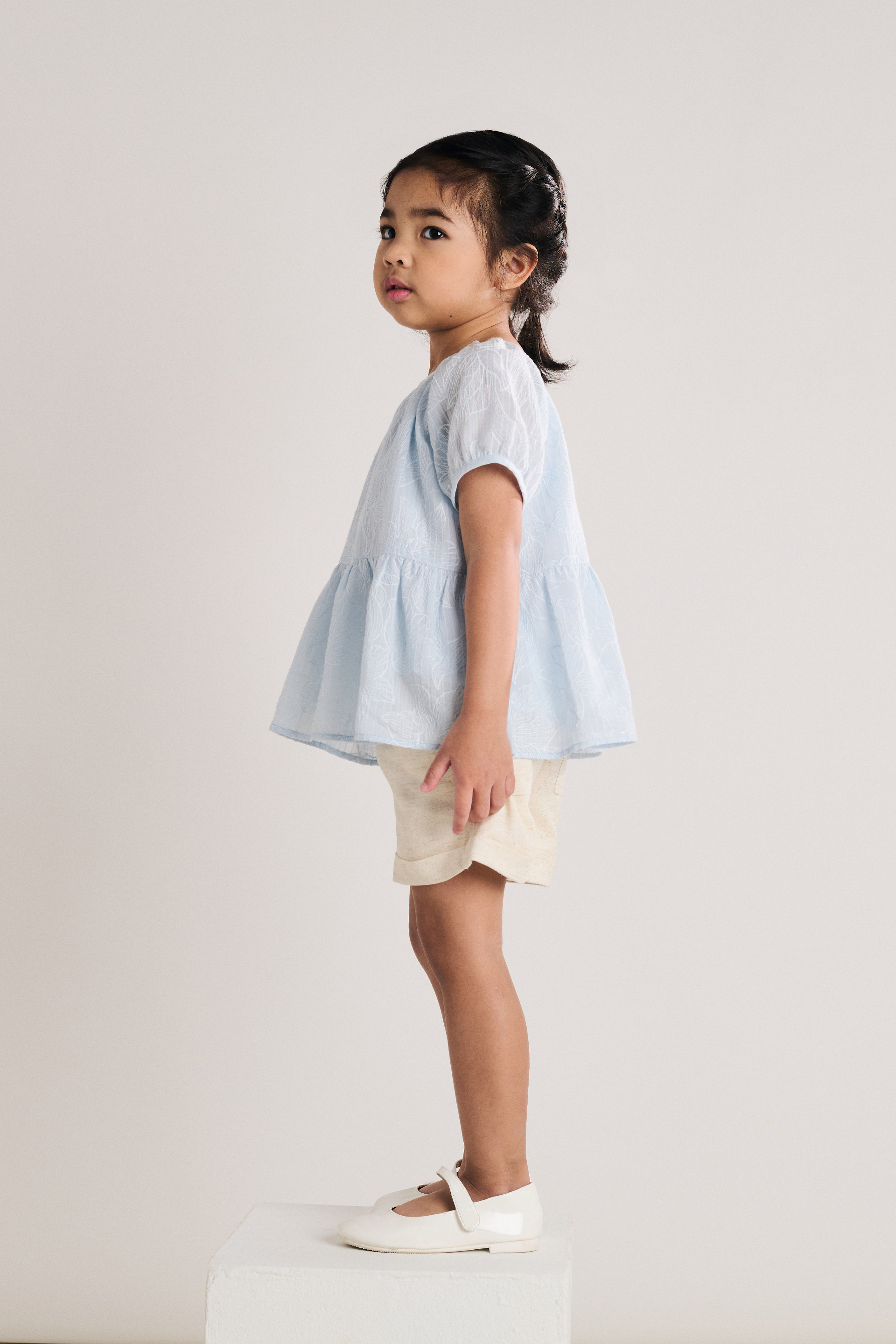 Embroidered Textured Tiered Top