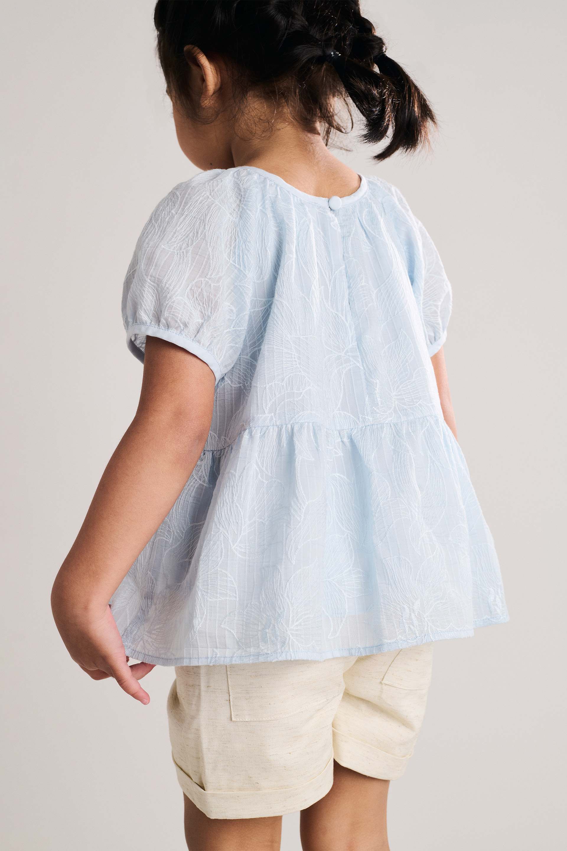 Embroidered Textured Tiered Top