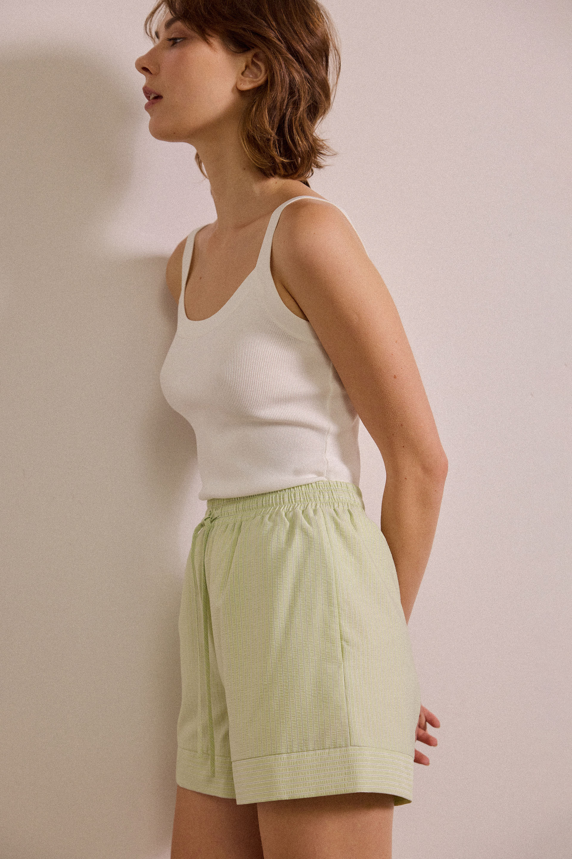 Seersucker Striped Shorts