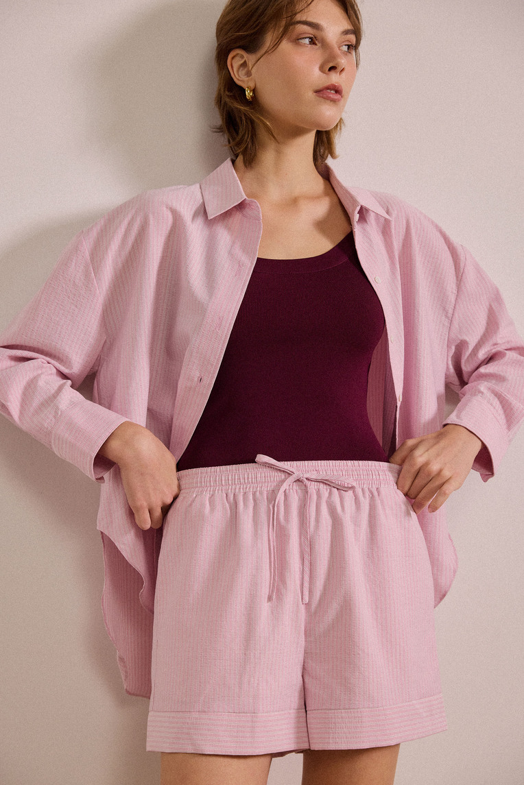 Seersucker Striped Shorts