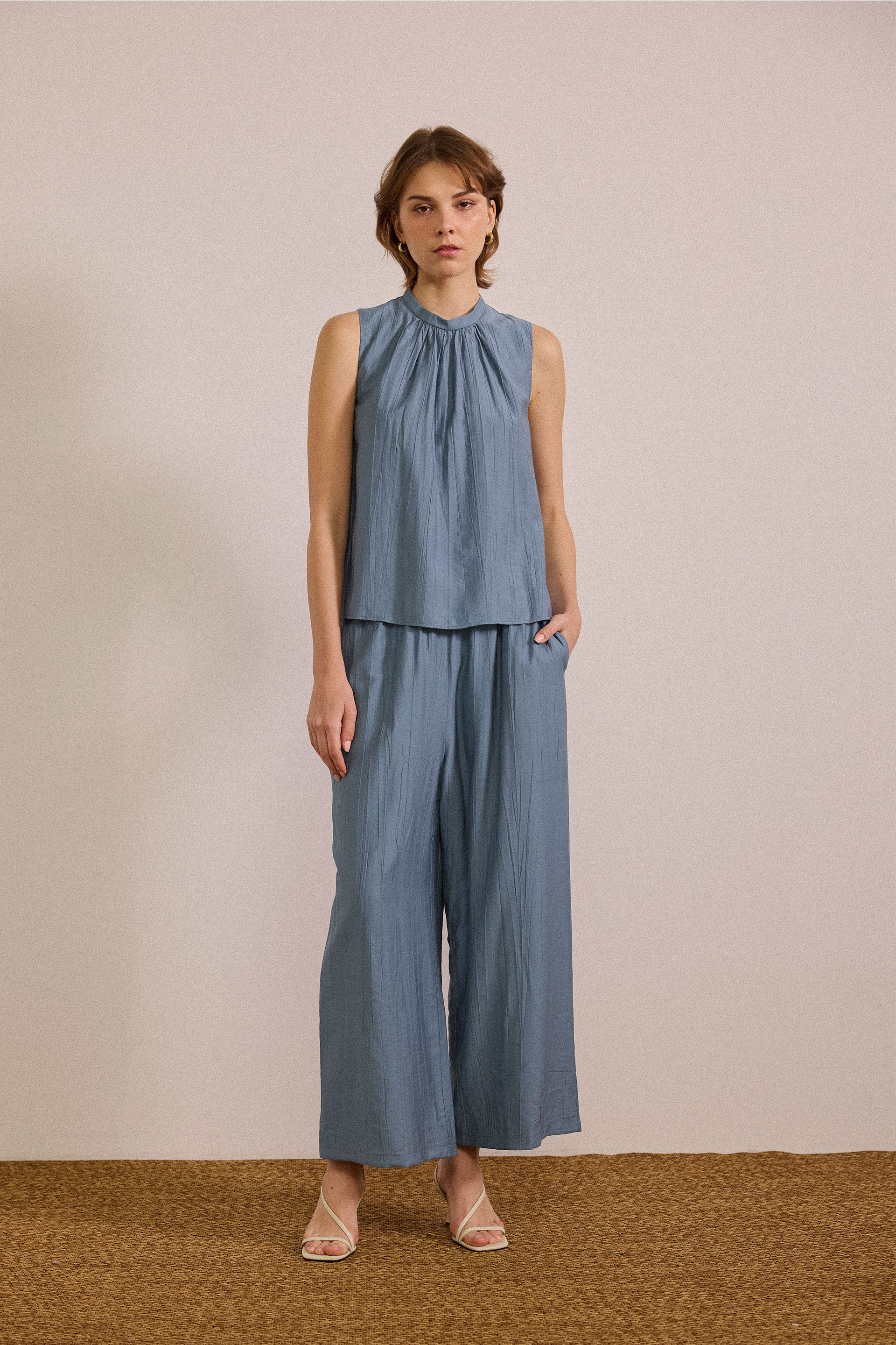 Crinkled Gathered Shift Top