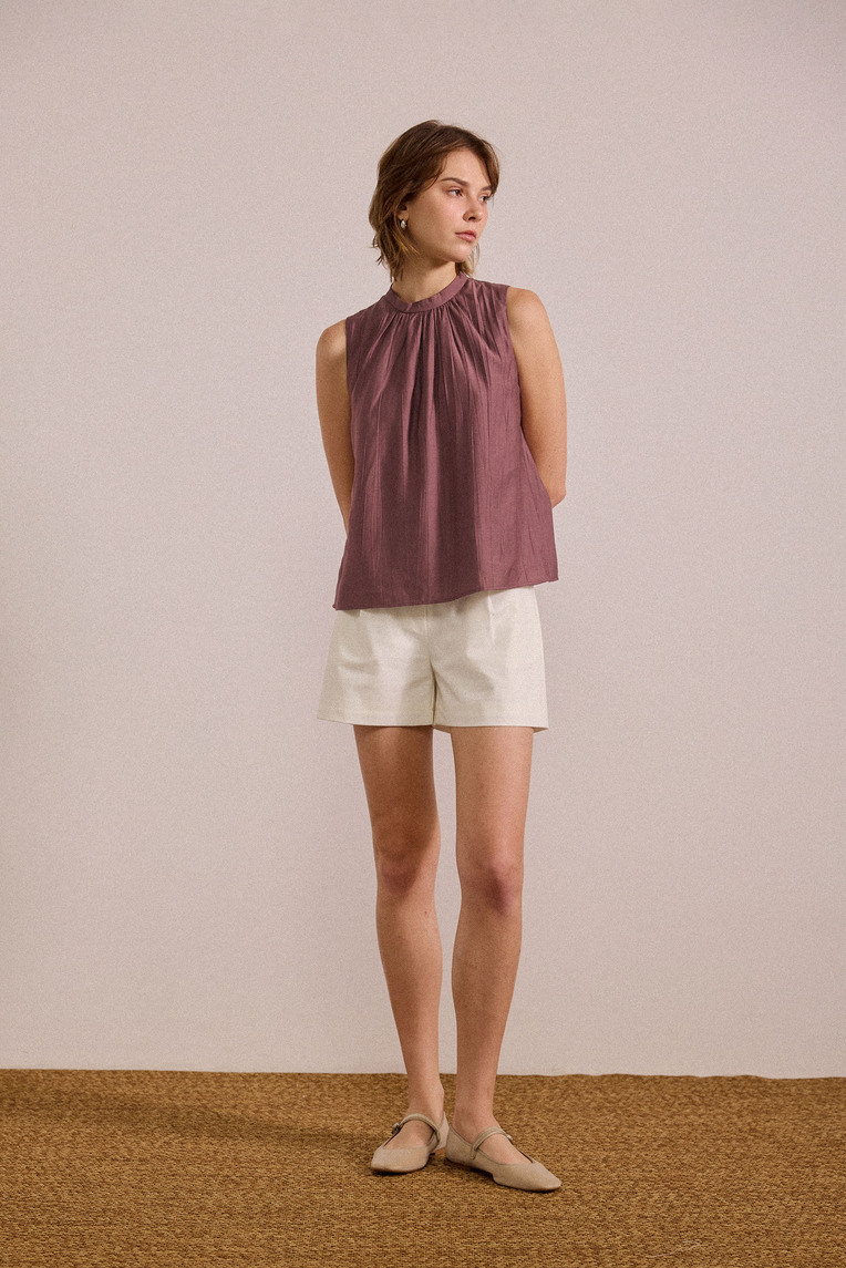 Crinkled Gathered Shift Top