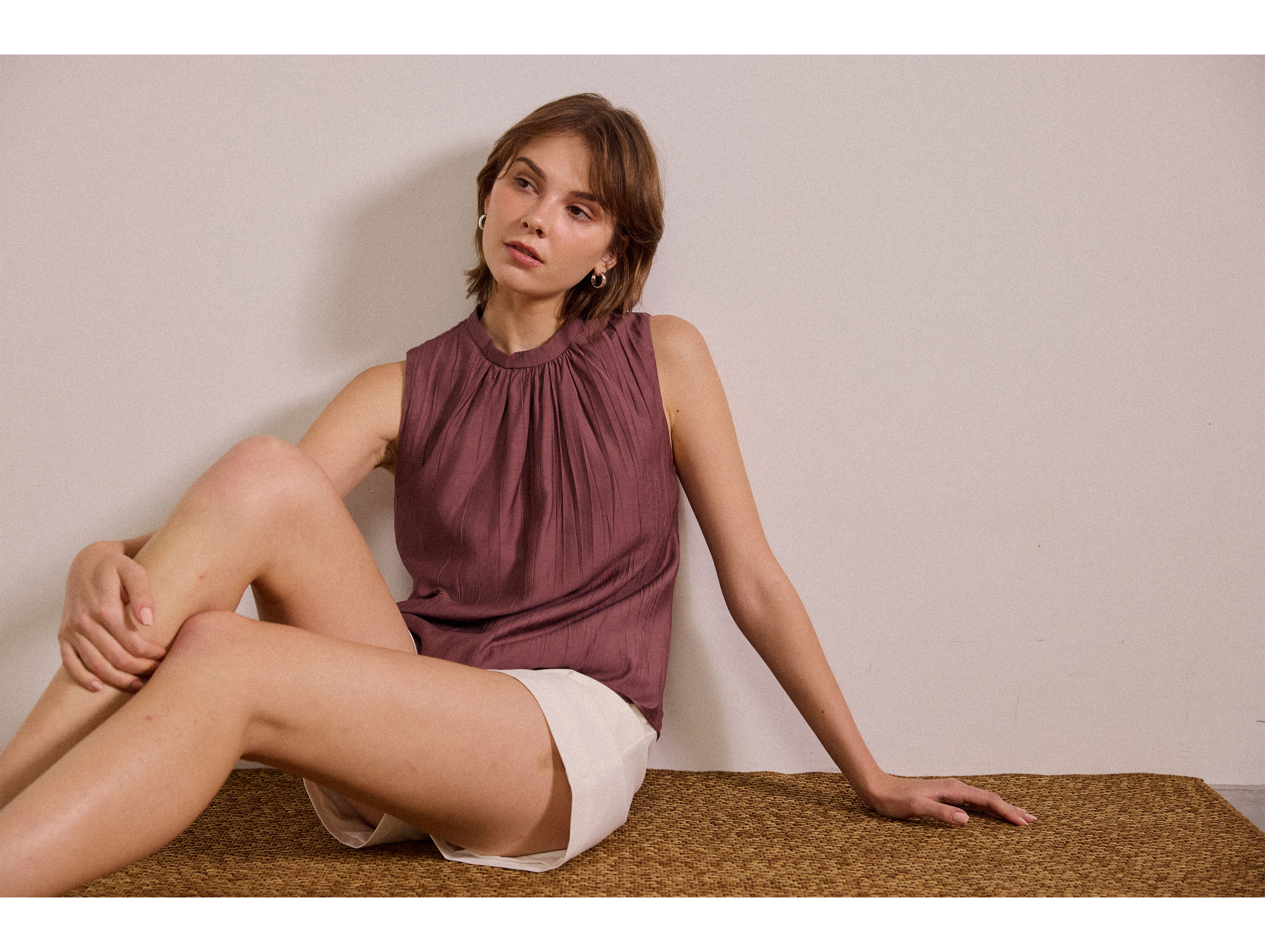 Crinkled Gathered Shift Top