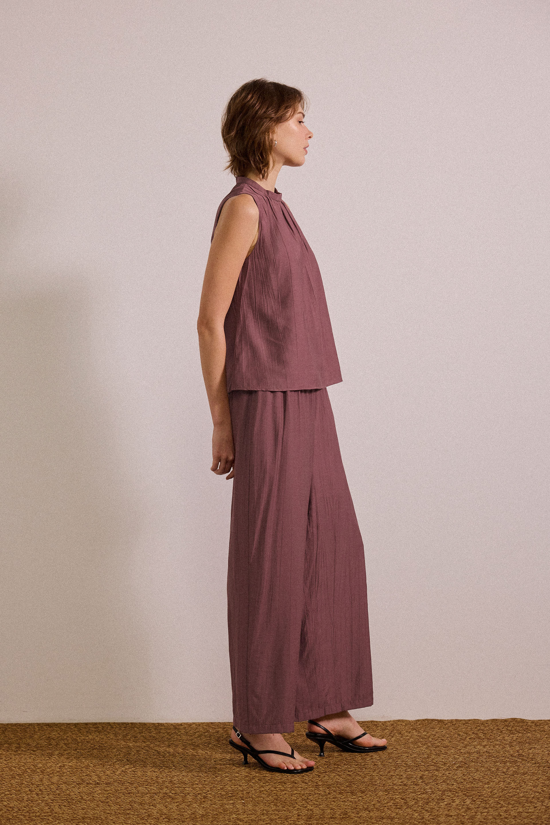 Crinkled Gathered Shift Top