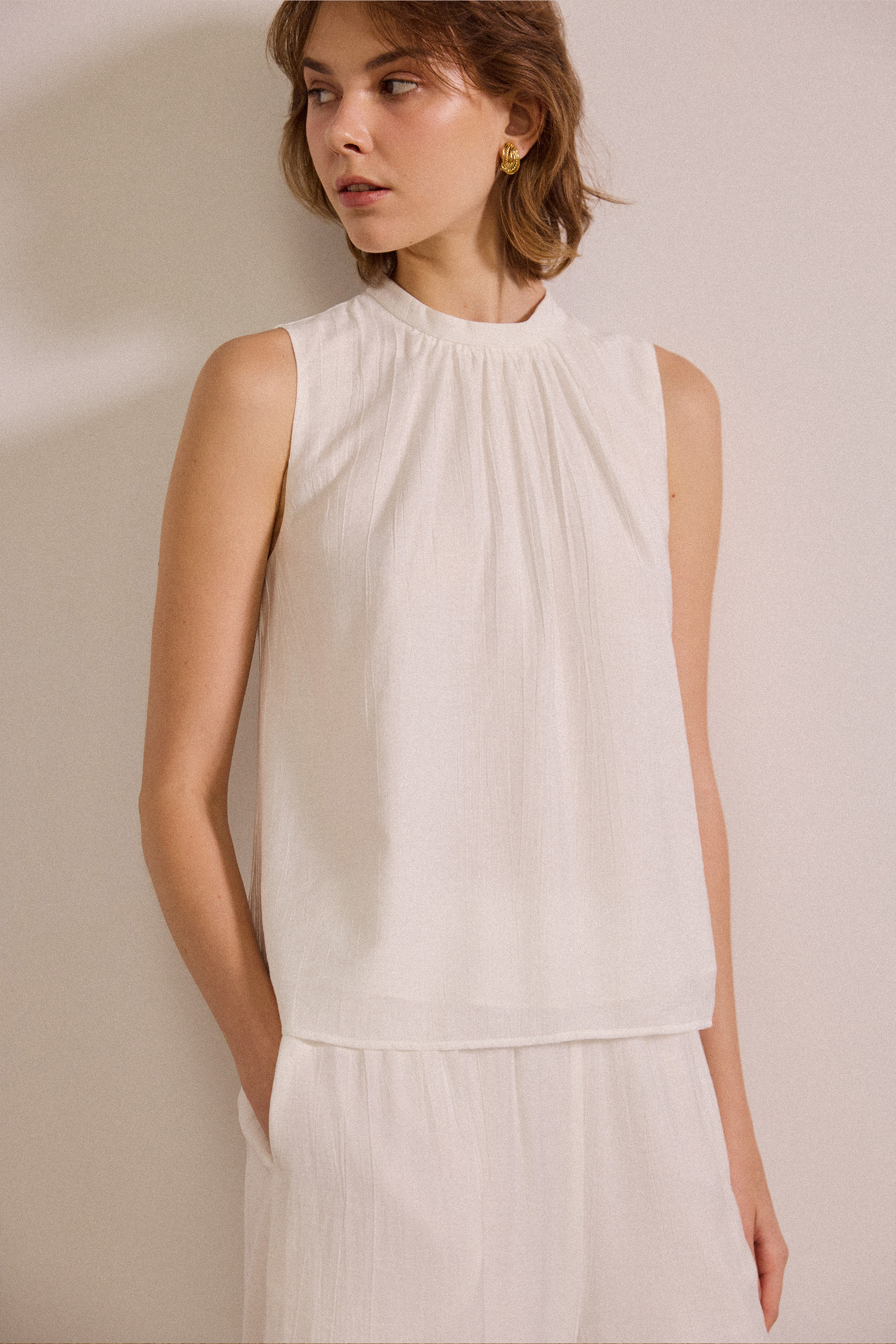 Crinkled Gathered Shift Top