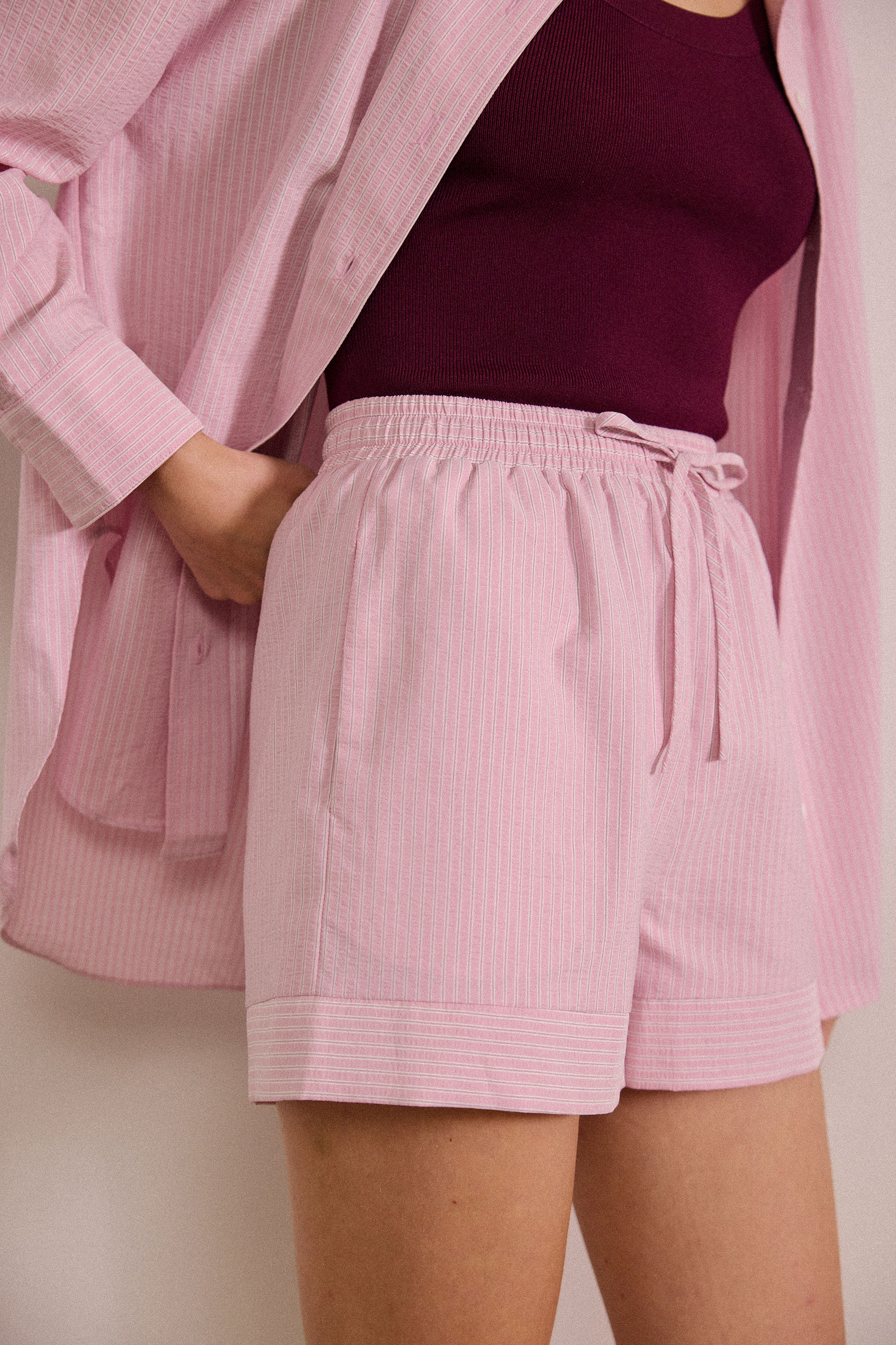 Seersucker Striped Shorts