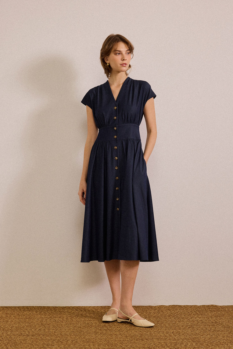 Chambray Button-Down Midi Dress