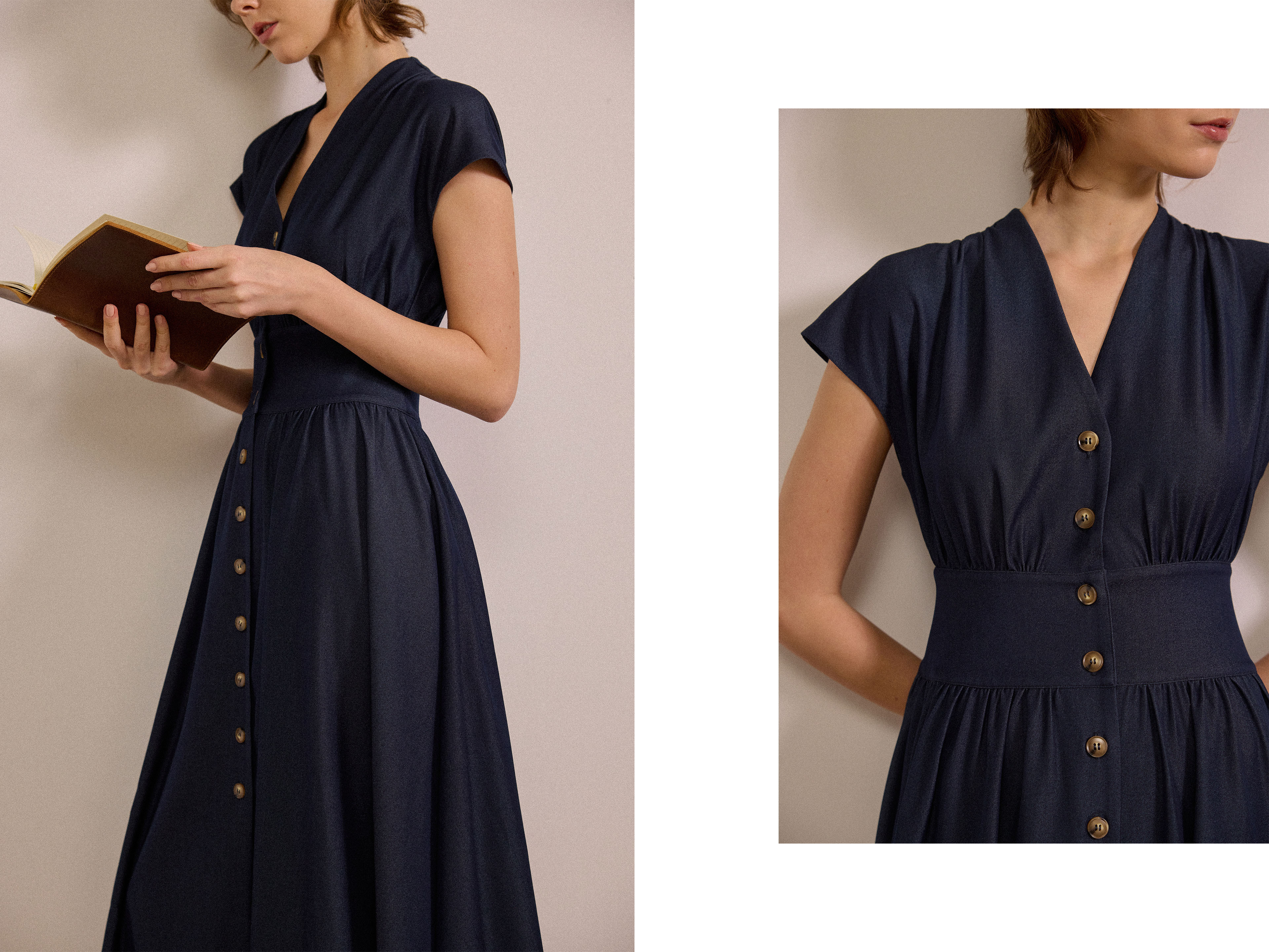 Chambray Button-Down Midi Dress