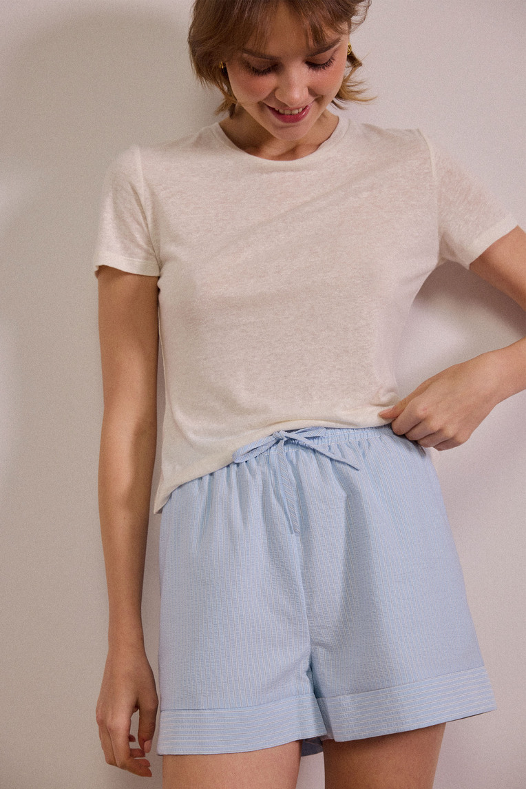 Seersucker Striped Shorts