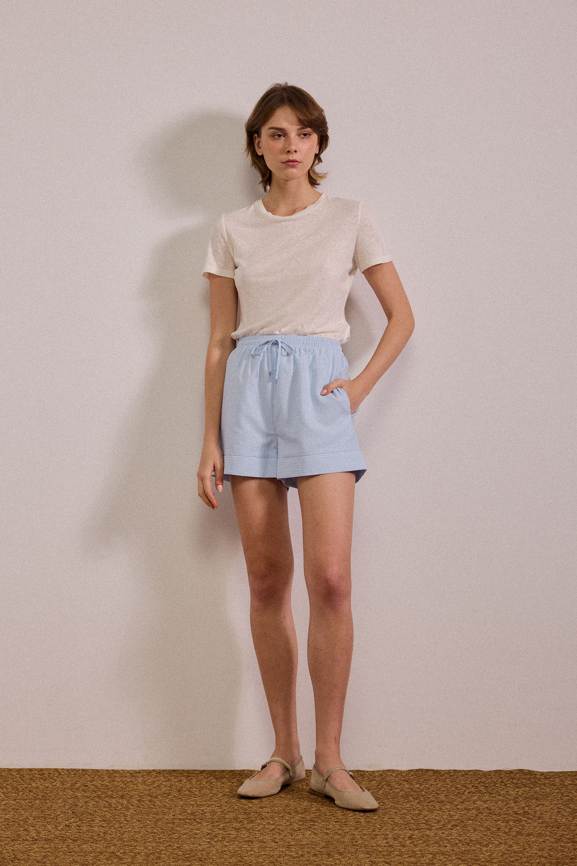 Seersucker Striped Shorts