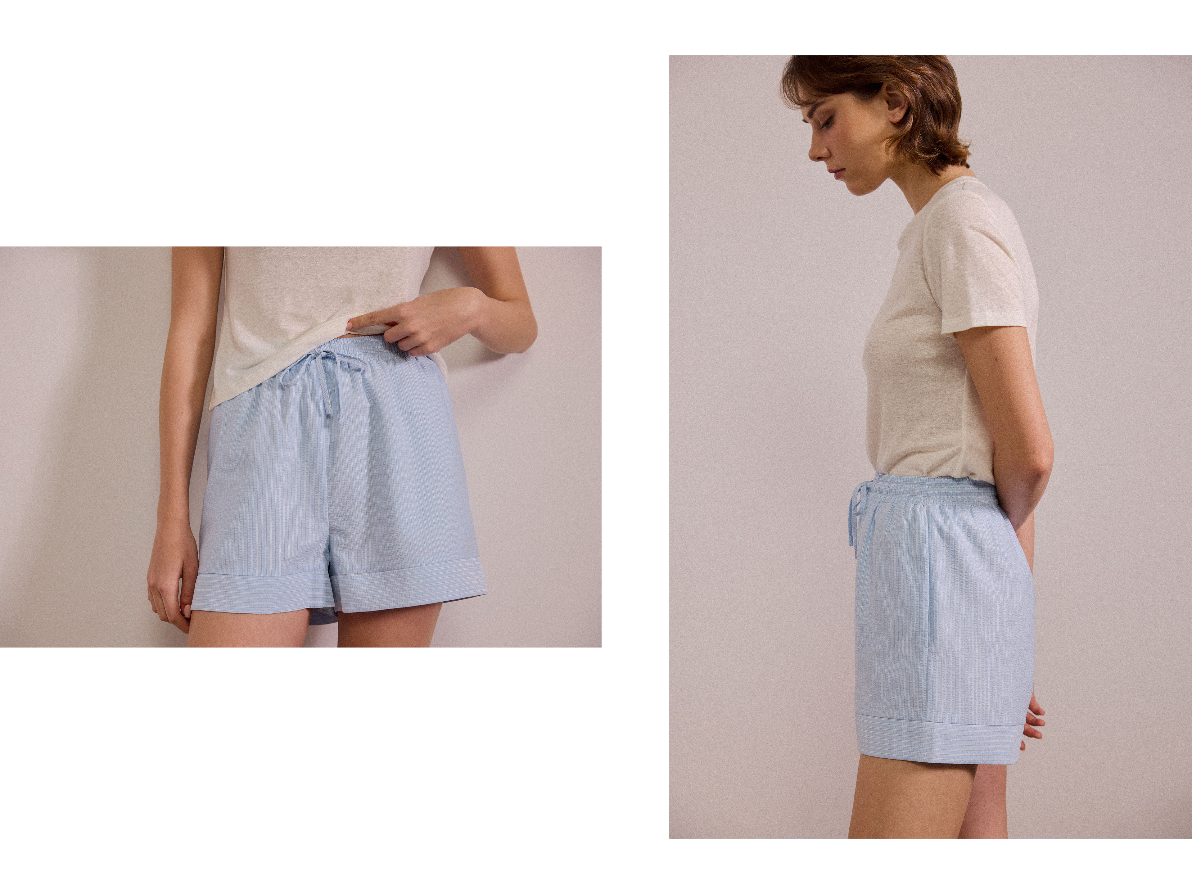 Seersucker Striped Shorts