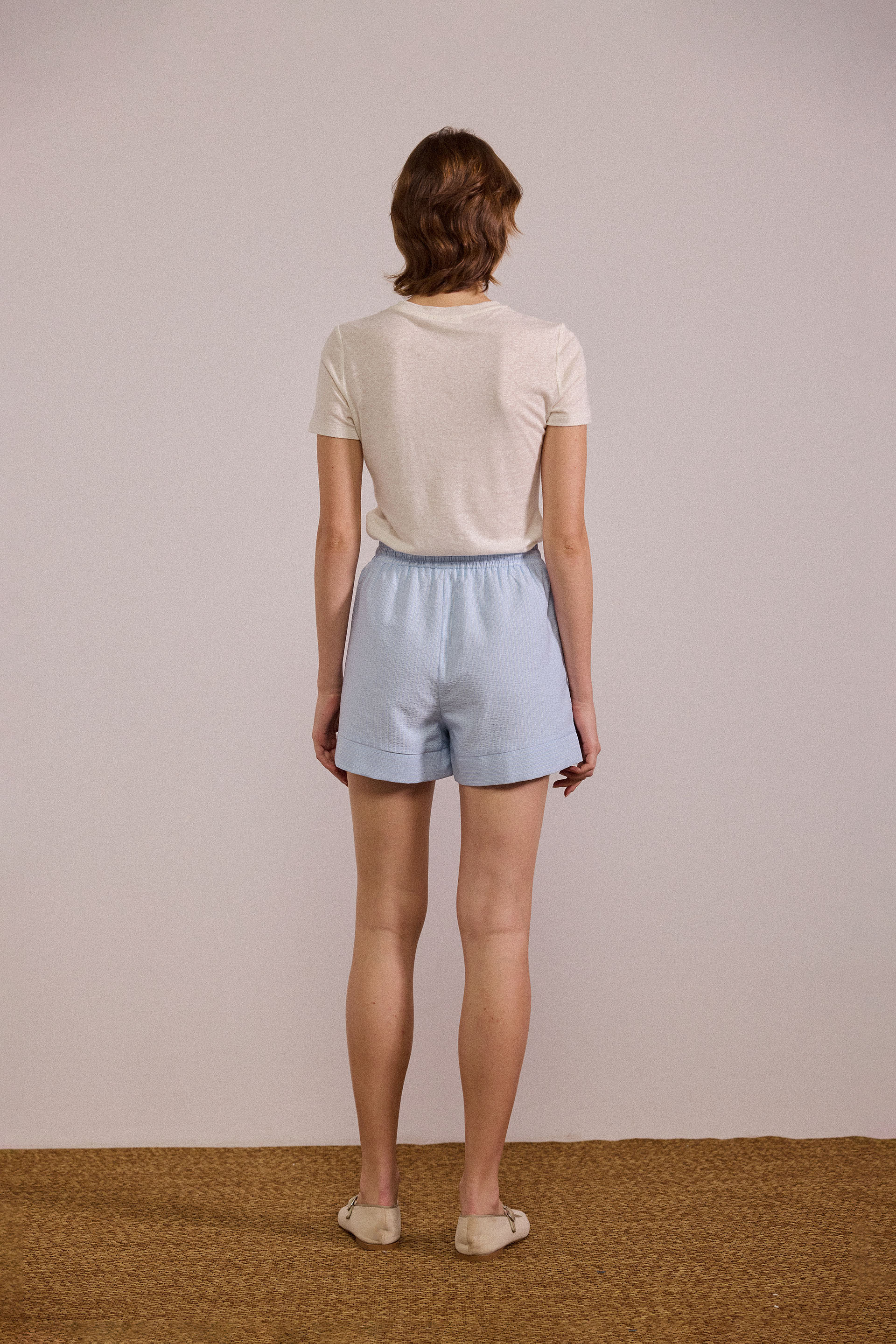 Seersucker Striped Shorts