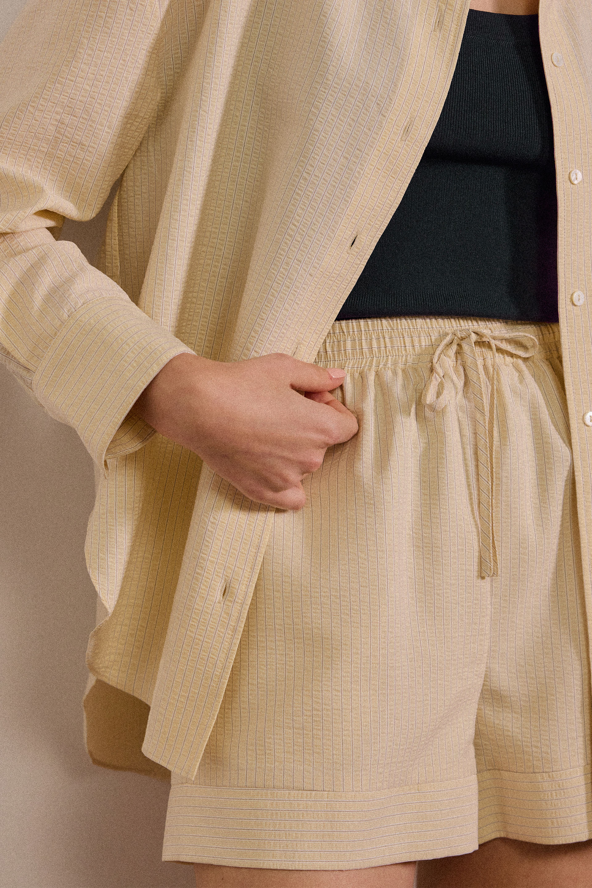 Seersucker Striped Shorts