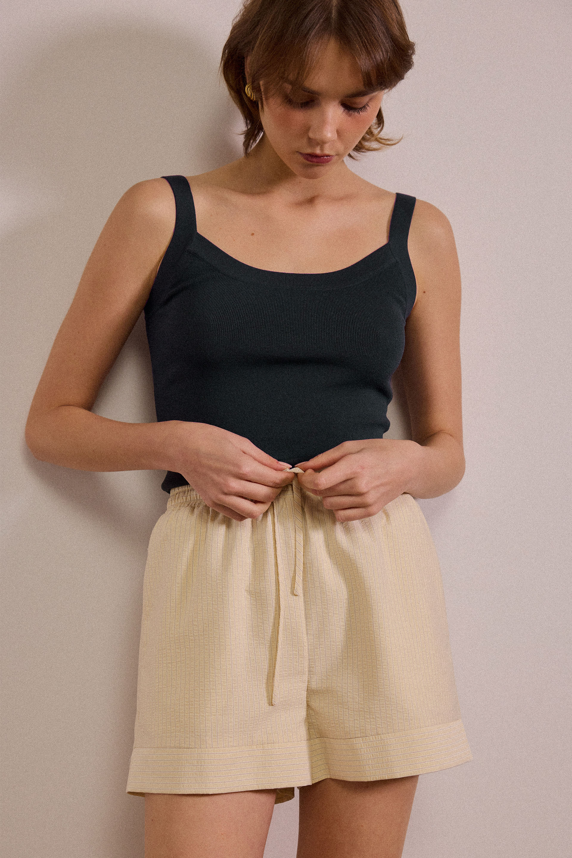 Seersucker Striped Shorts