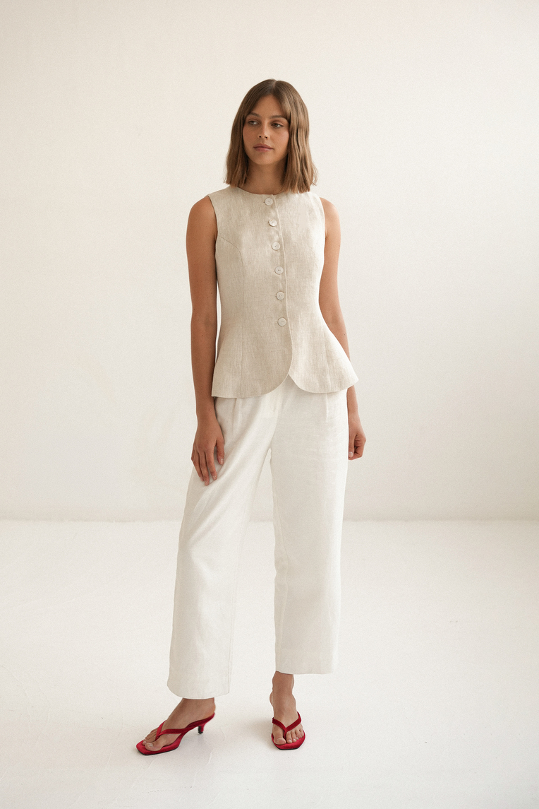 Linen Curved-Hem Vest