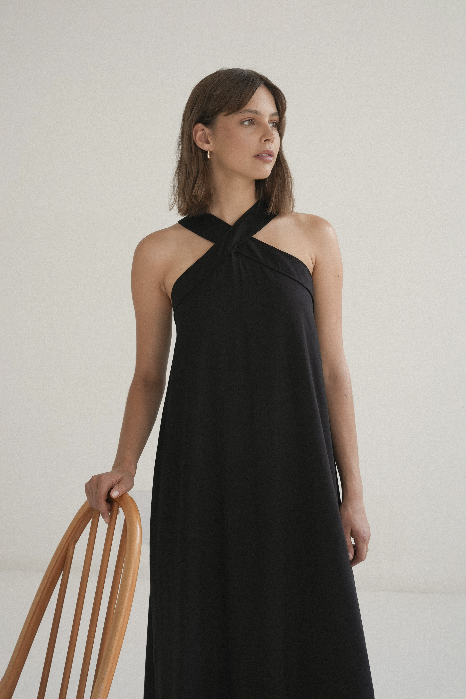 Contrast Piped Halter Dress