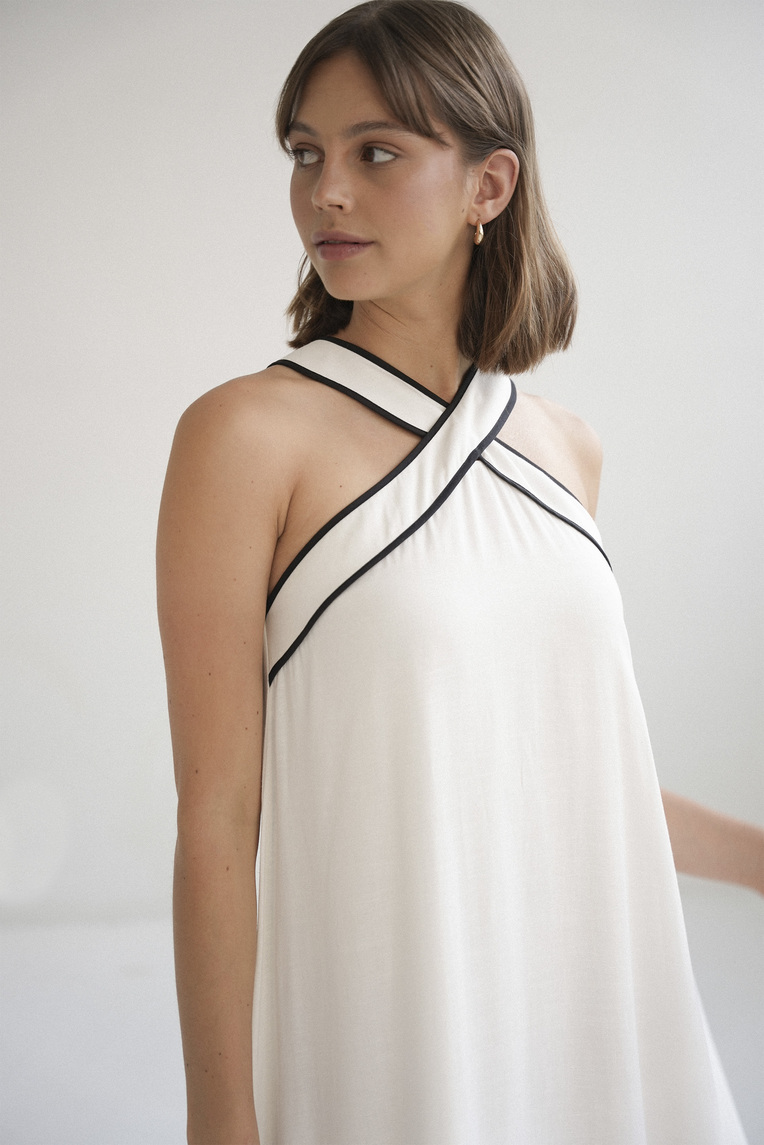Contrast Piped Halter Dress