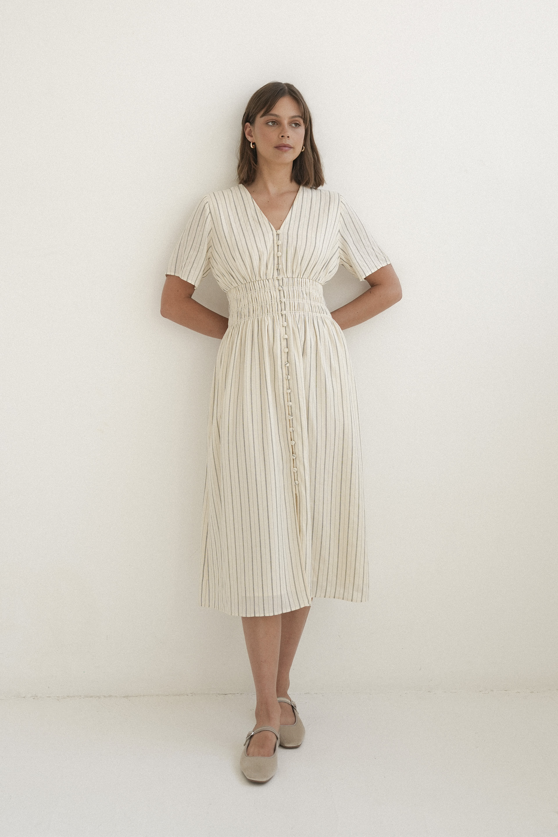 Striped Linen Midi Dress