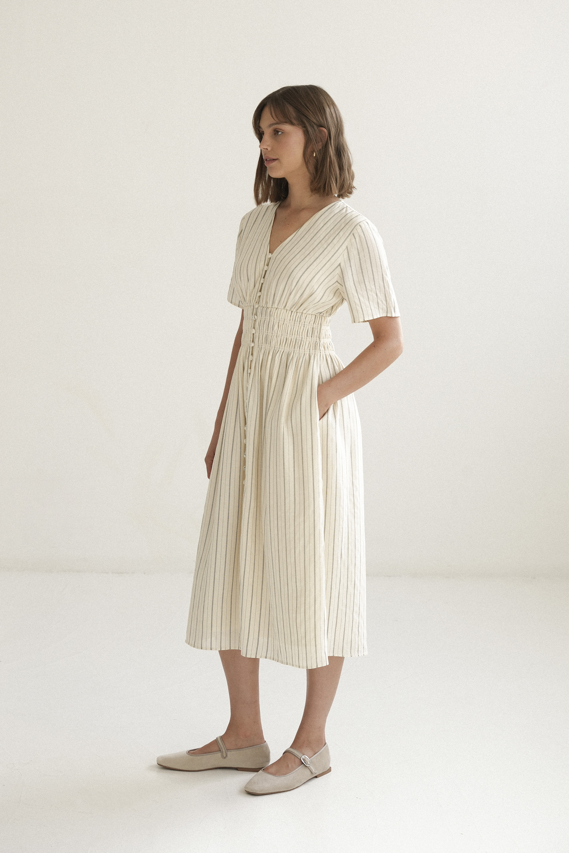 Striped Linen Midi Dress