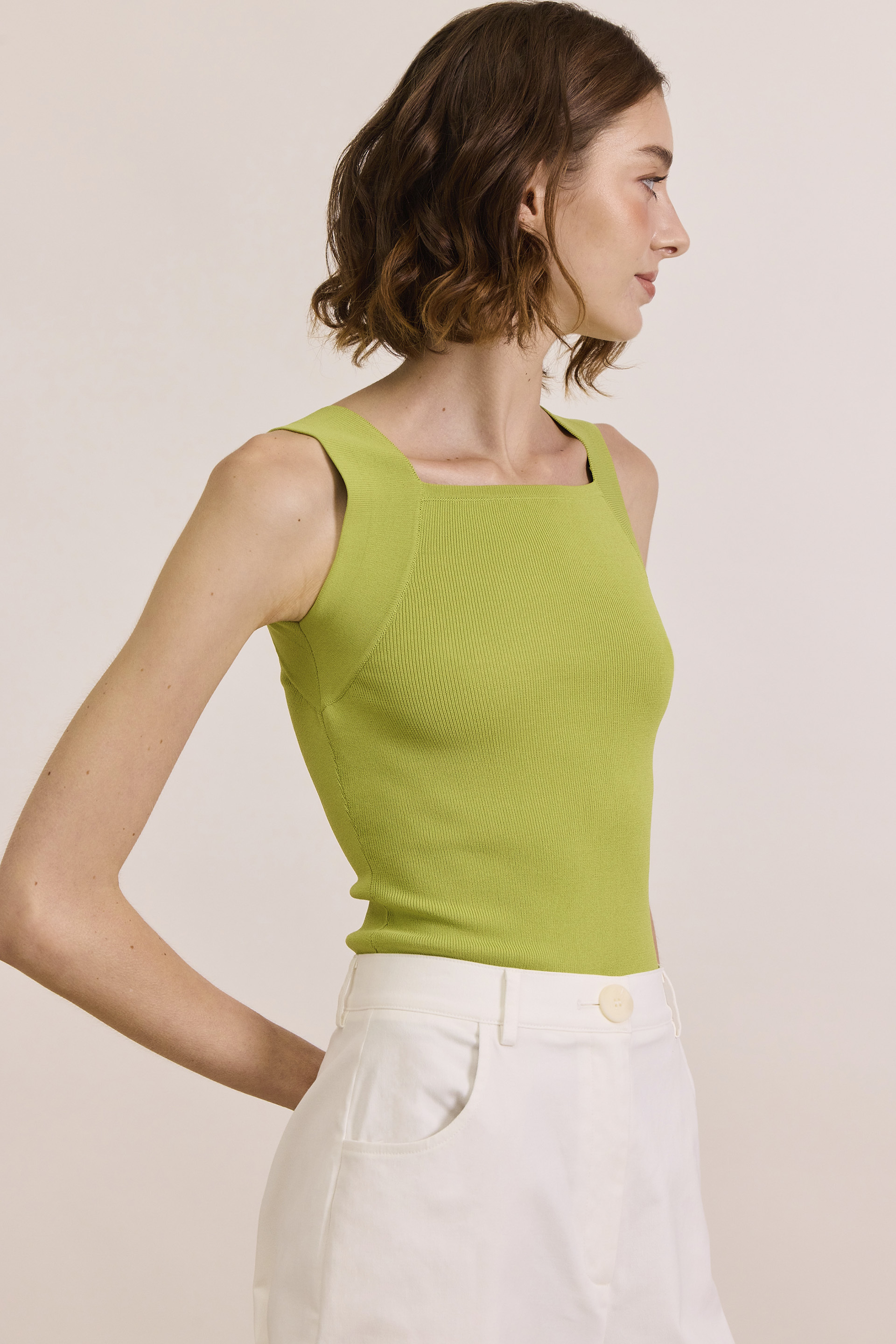 Square-Neck Knit Tank Top