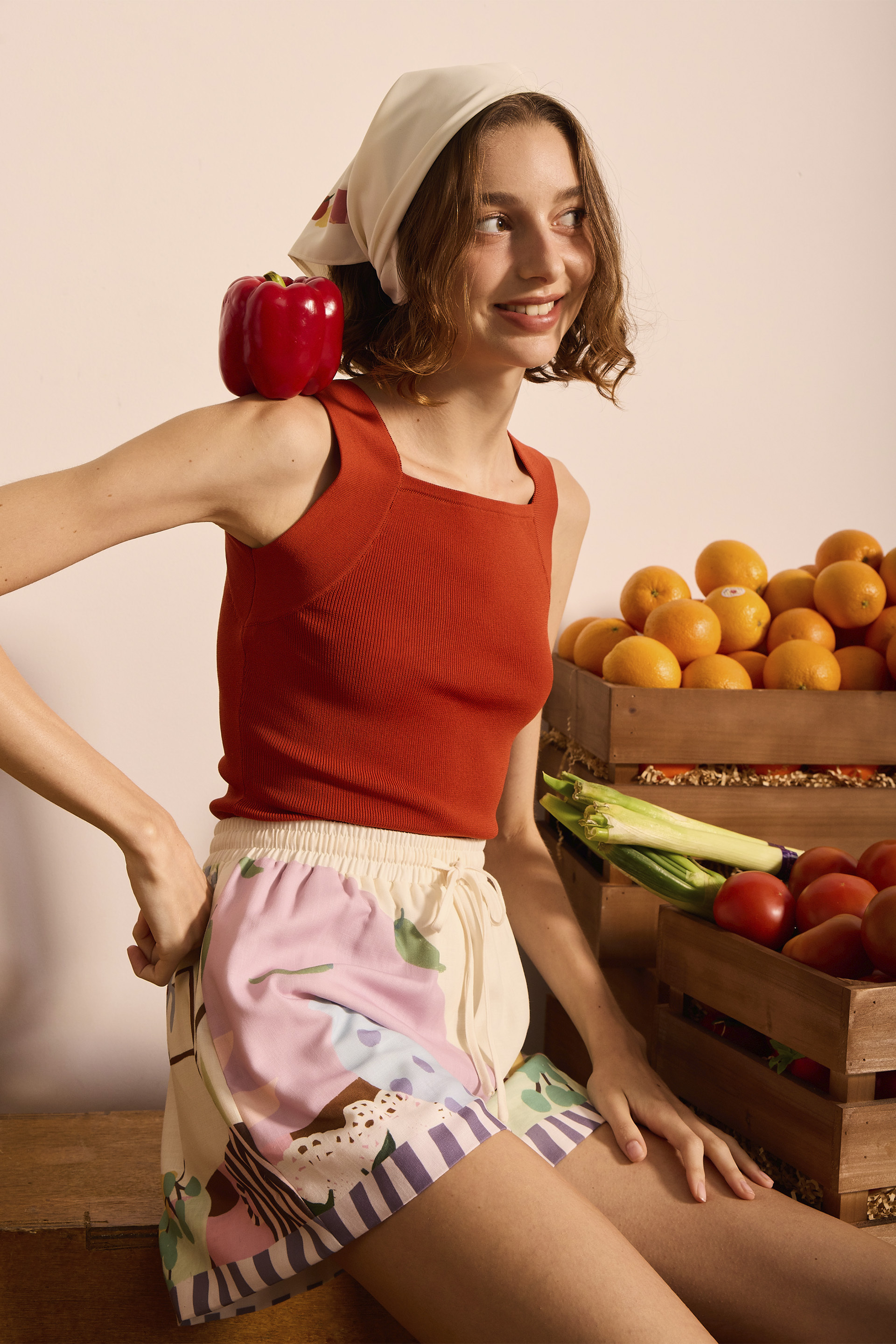 Square-Neck Knit Tank Top