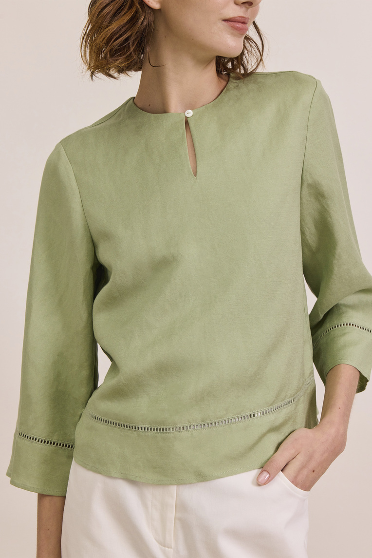 Linen-Blend Lace-Trim Top