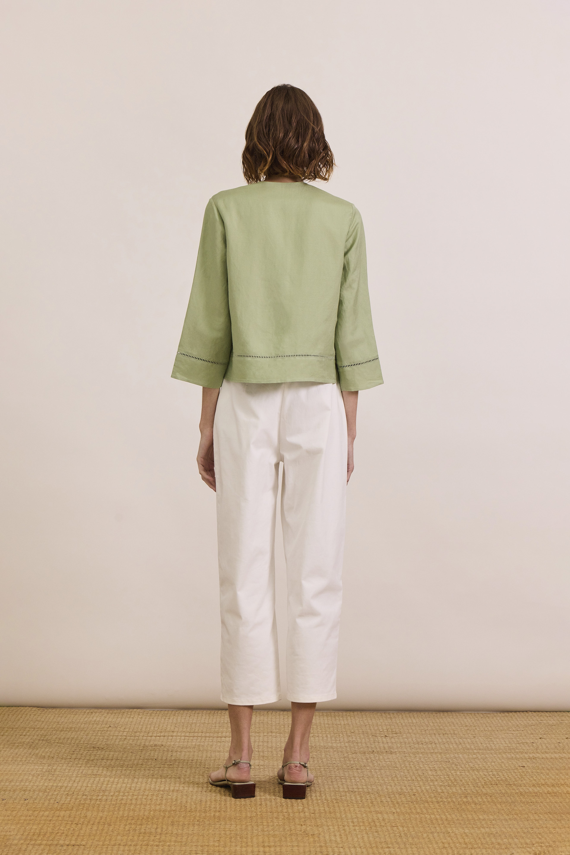 Linen-Blend Lace-Trim Top