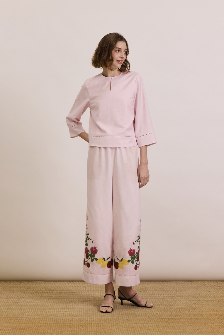 Linen-Blend Lace-Trim Top