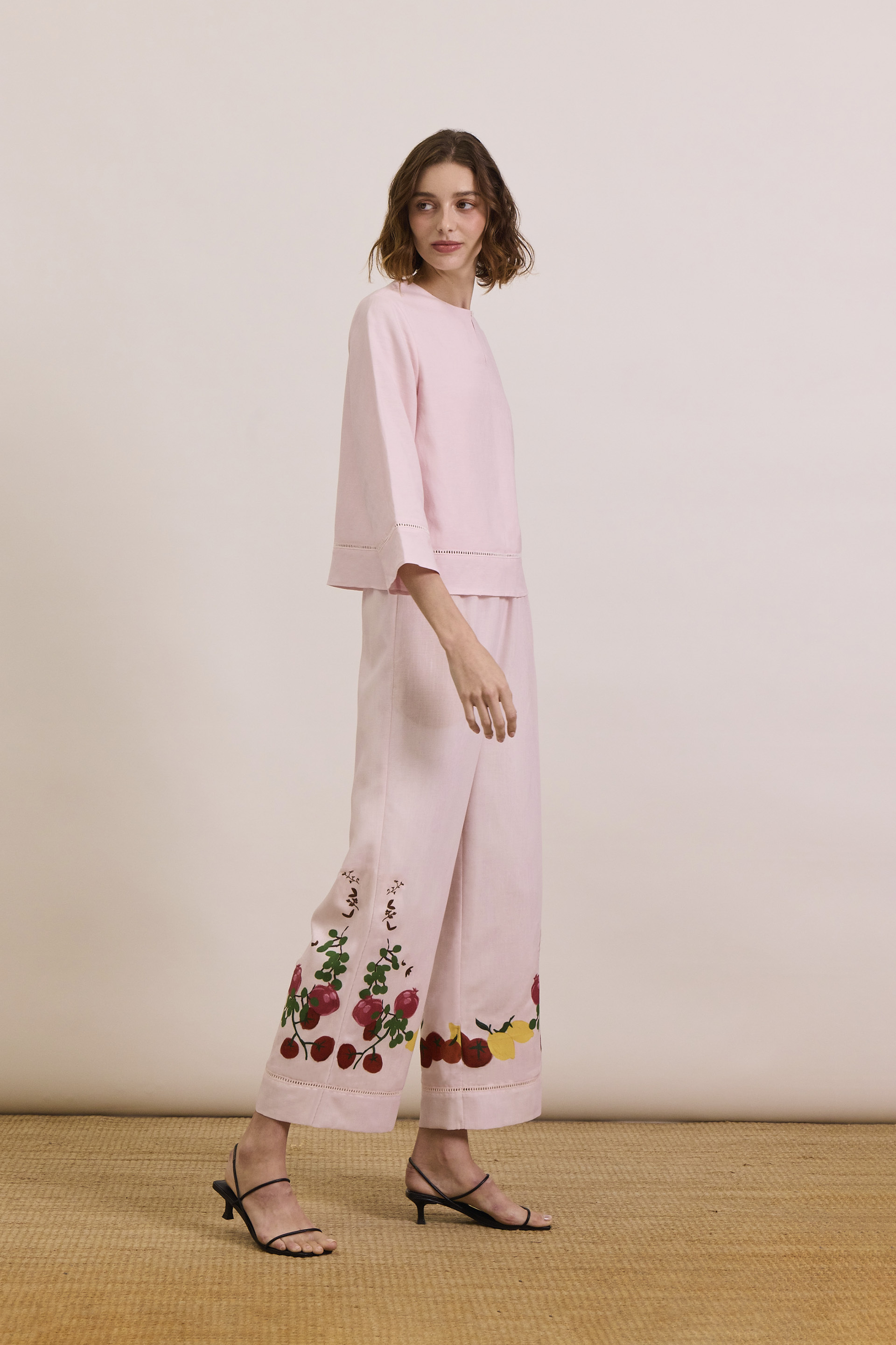 Linen-Blend Lace-Trim Top