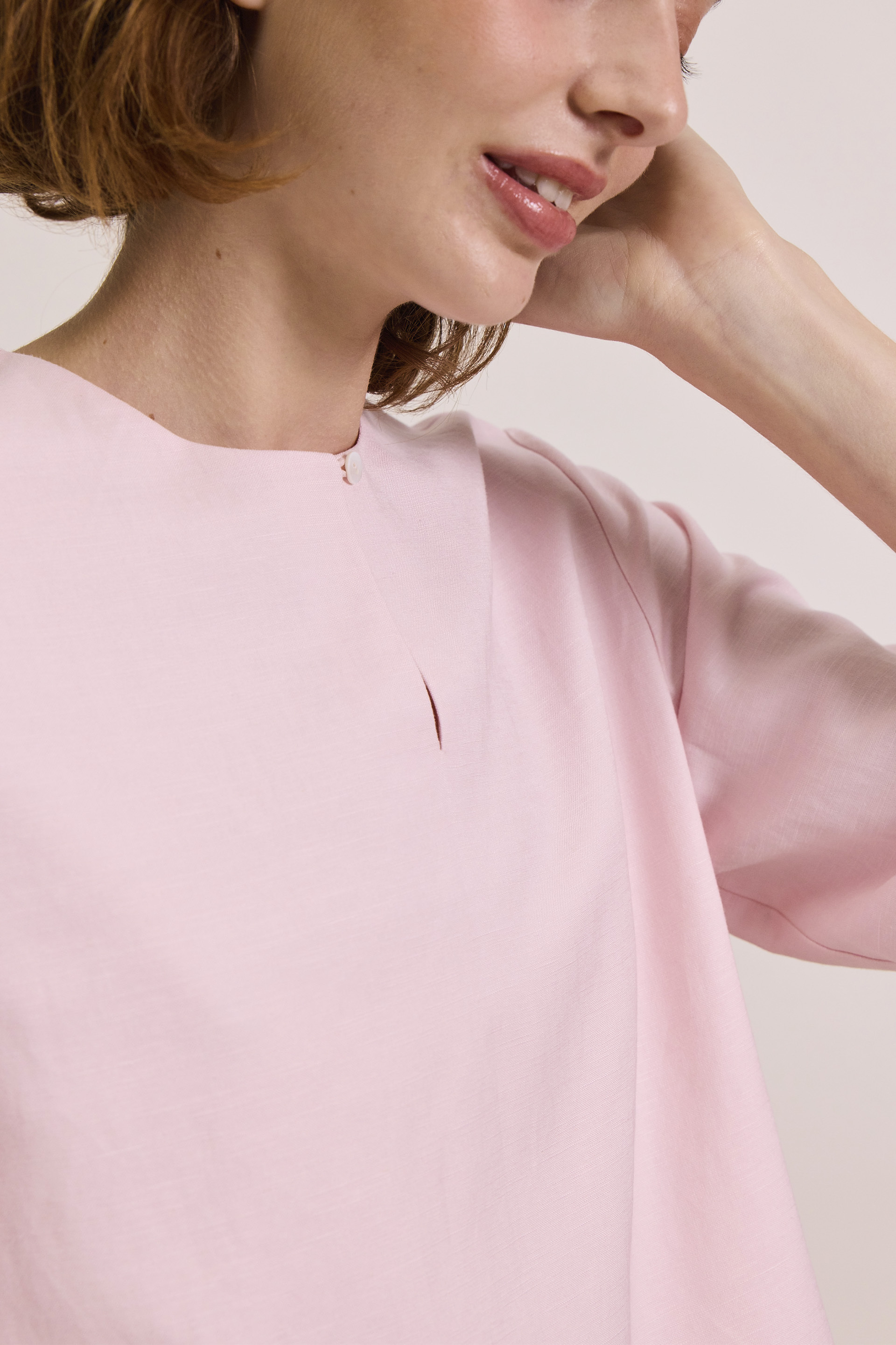 Linen-Blend Lace-Trim Top
