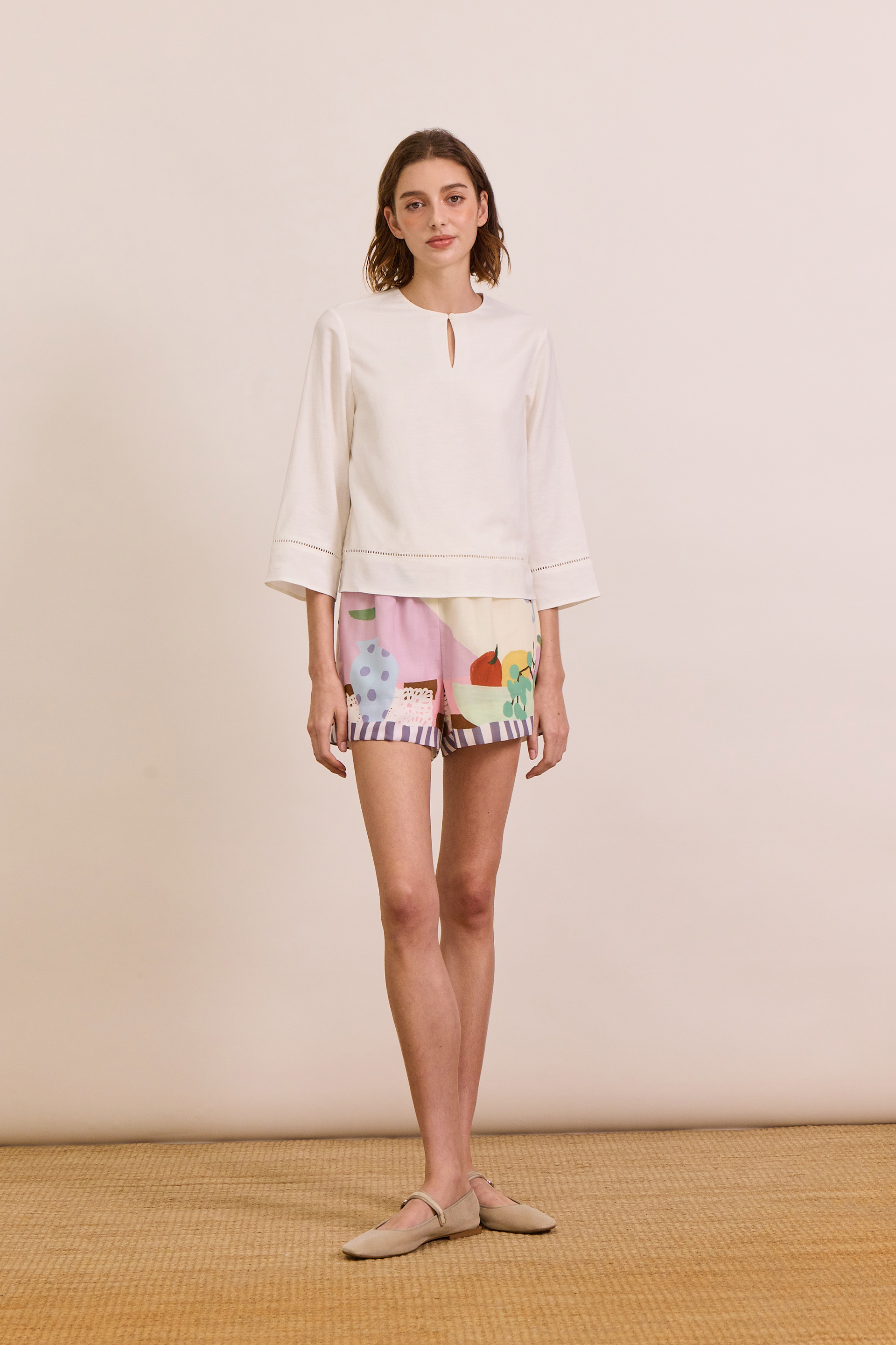 Linen-Blend Lace-Trim Top