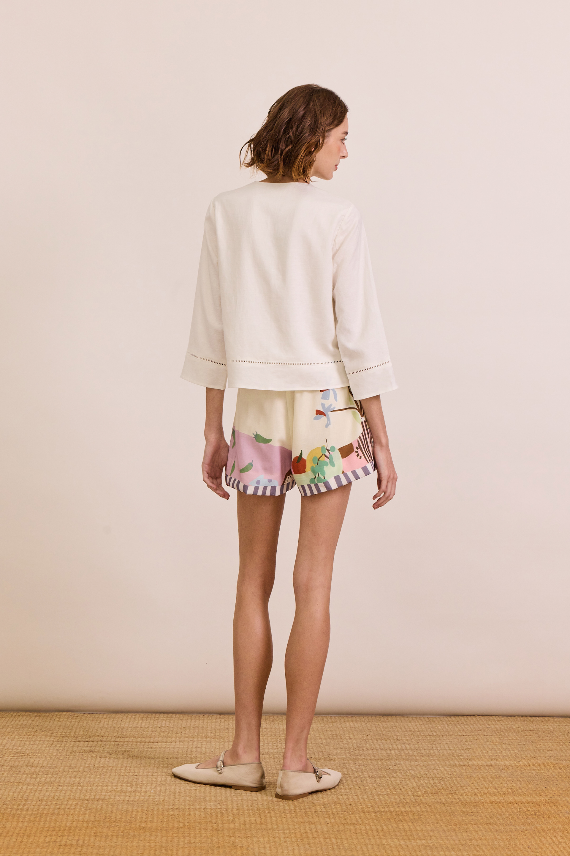 Linen-Blend Lace-Trim Top