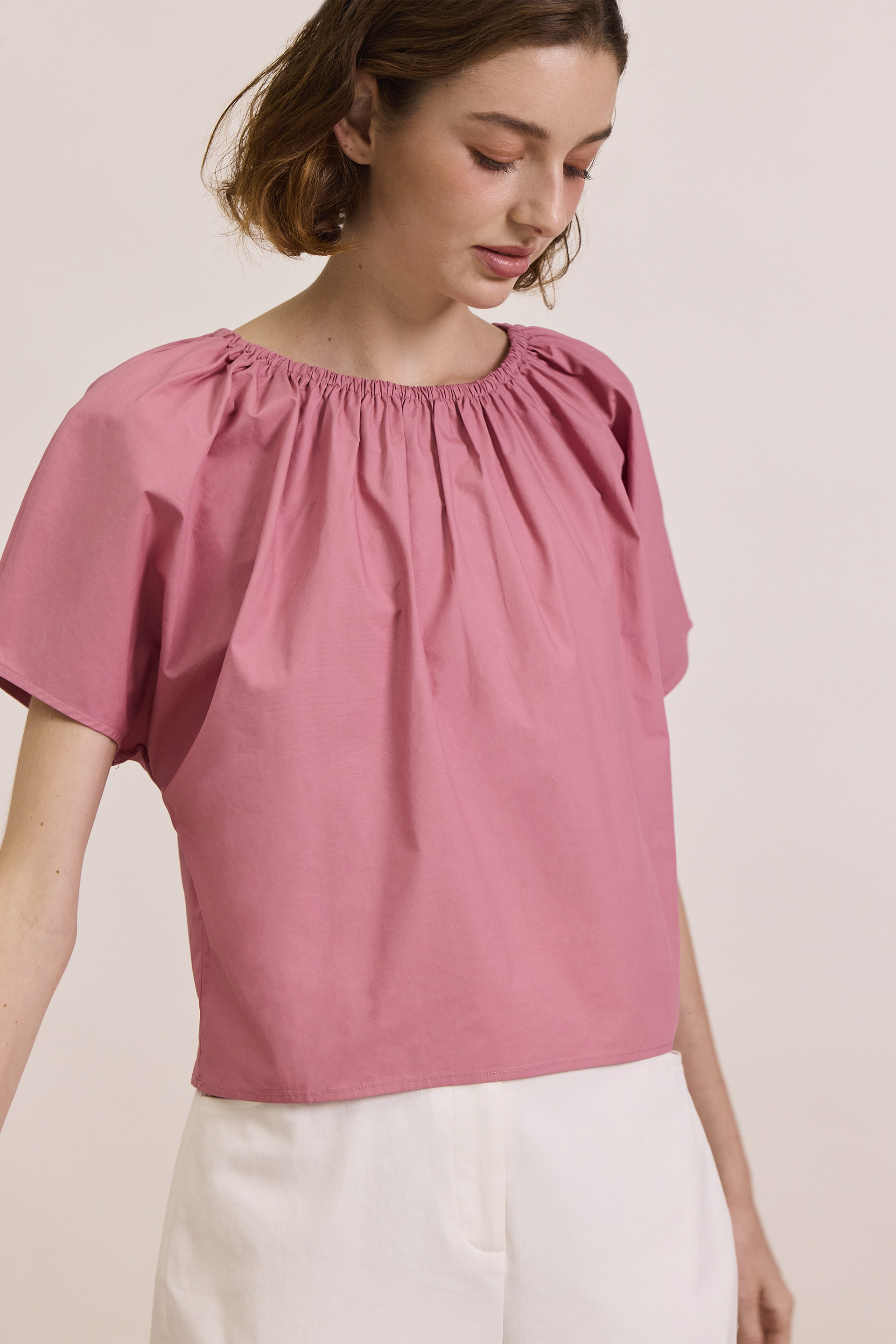 Cotton Gathered Cropped Top