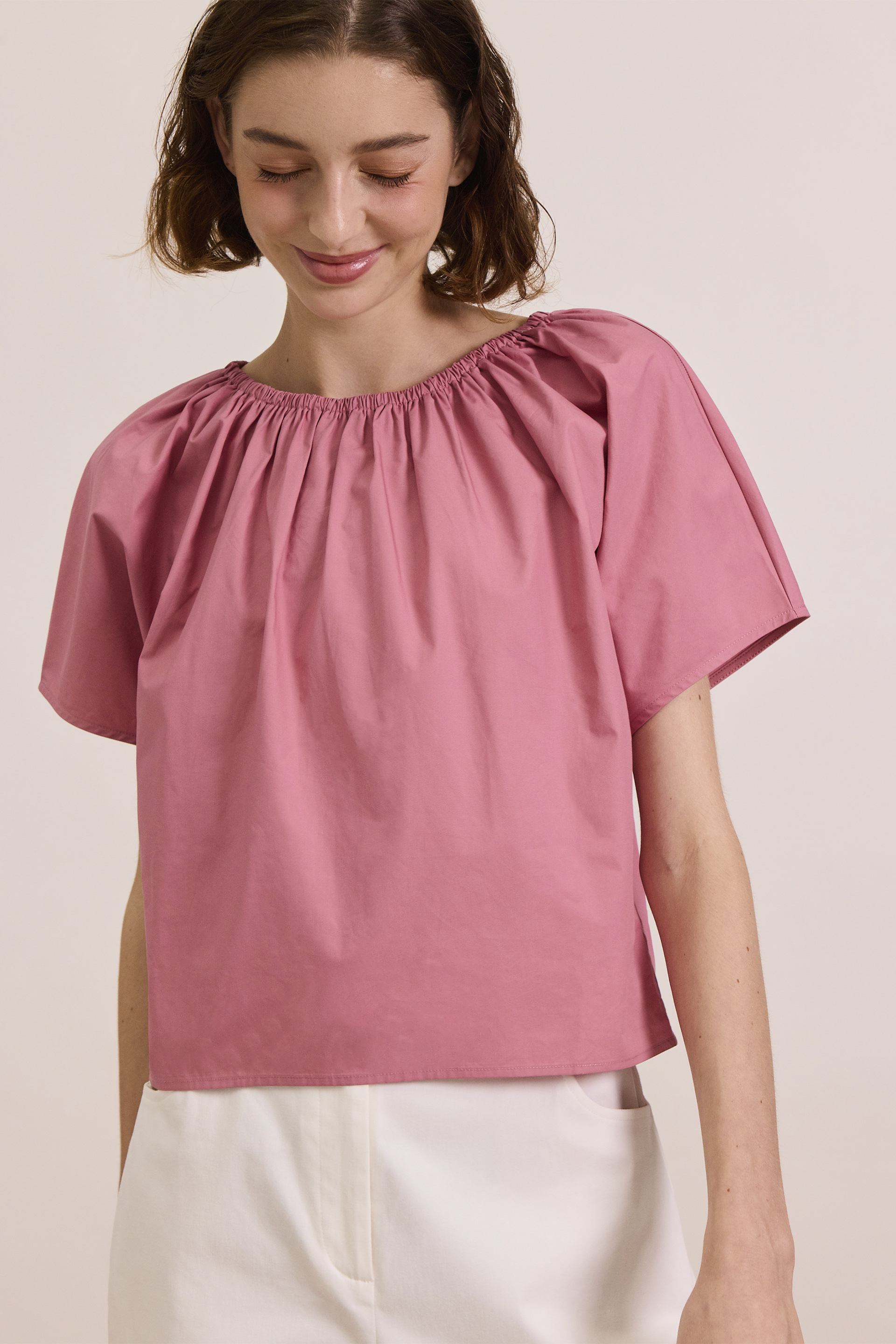 Cotton Gathered Cropped Top