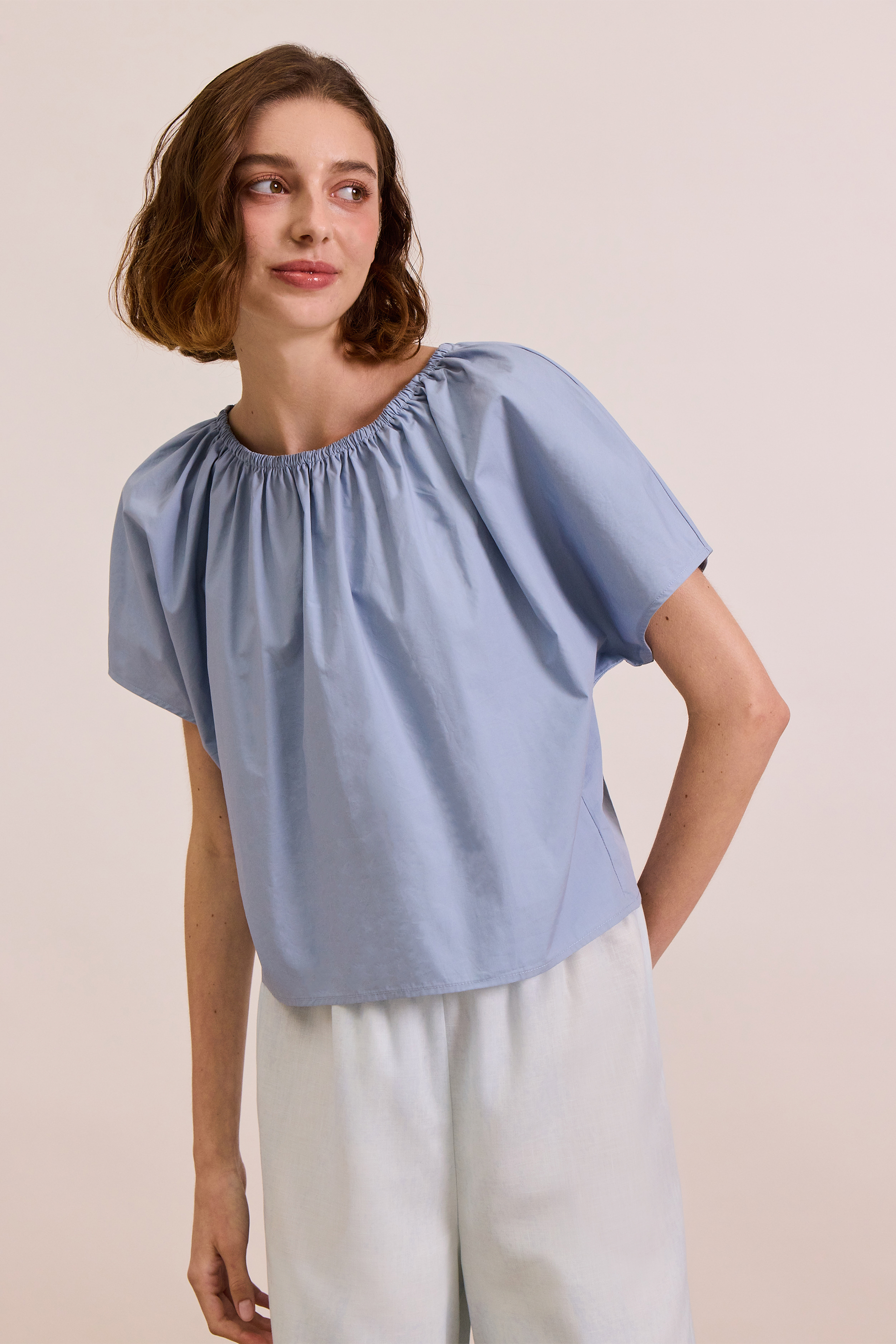 Cotton Gathered Cropped Top