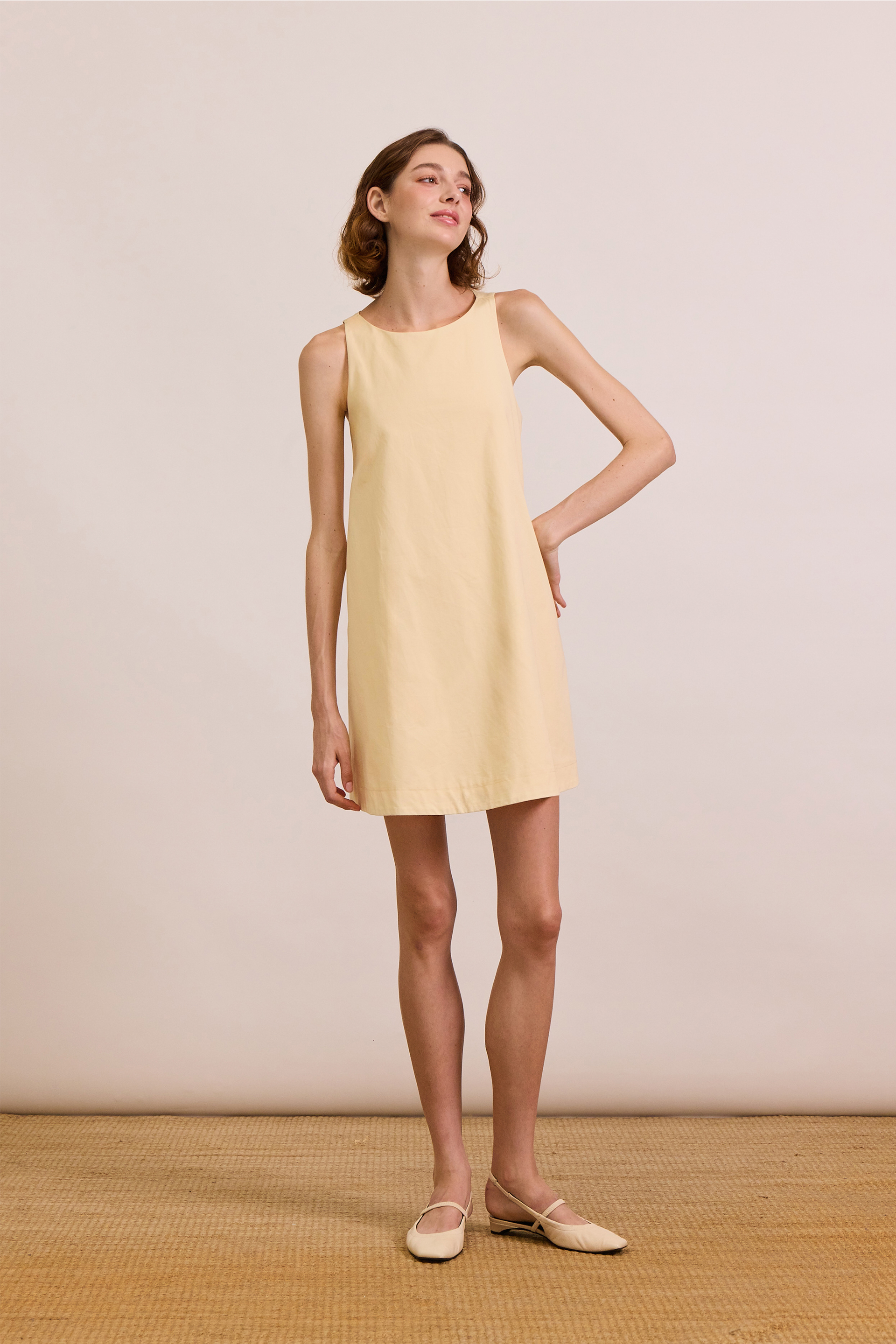 Cotton Gathered-Back Shift Dress