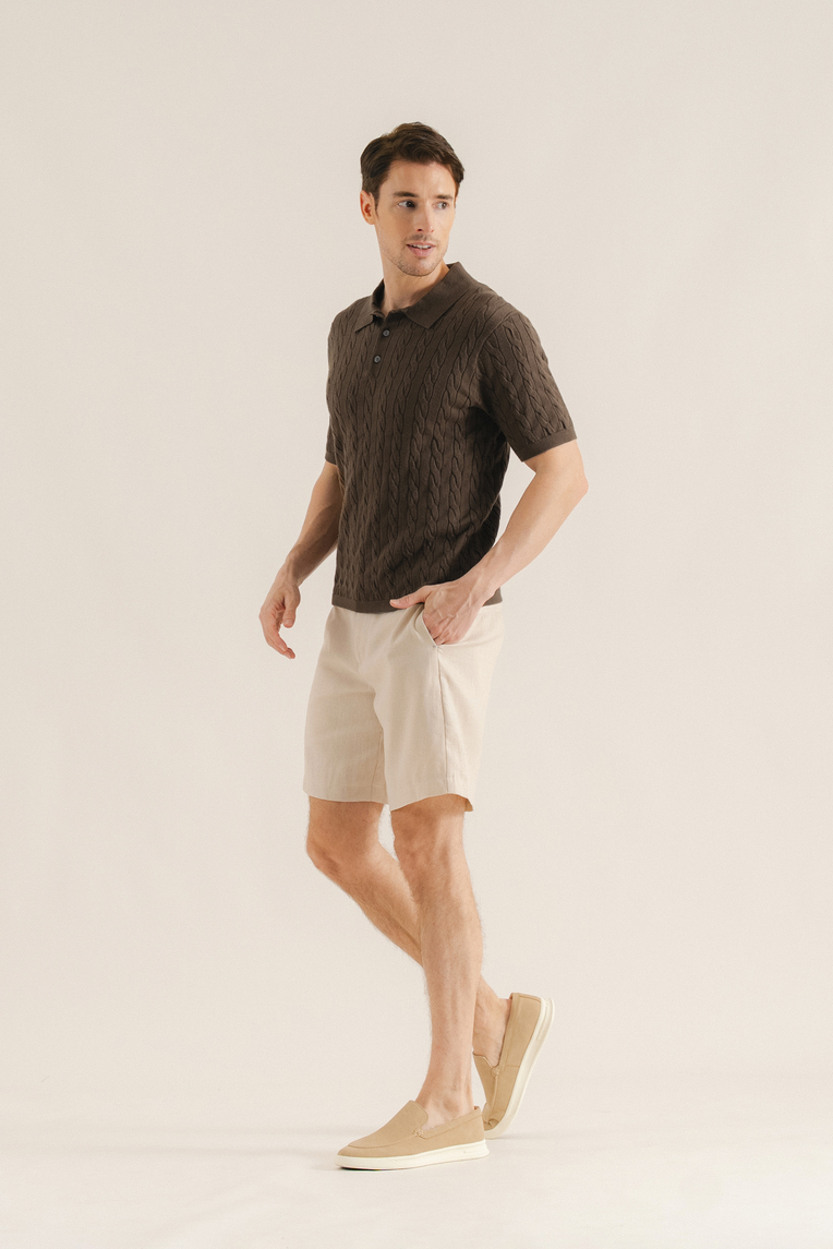 Cable Knit Button-Front Polo