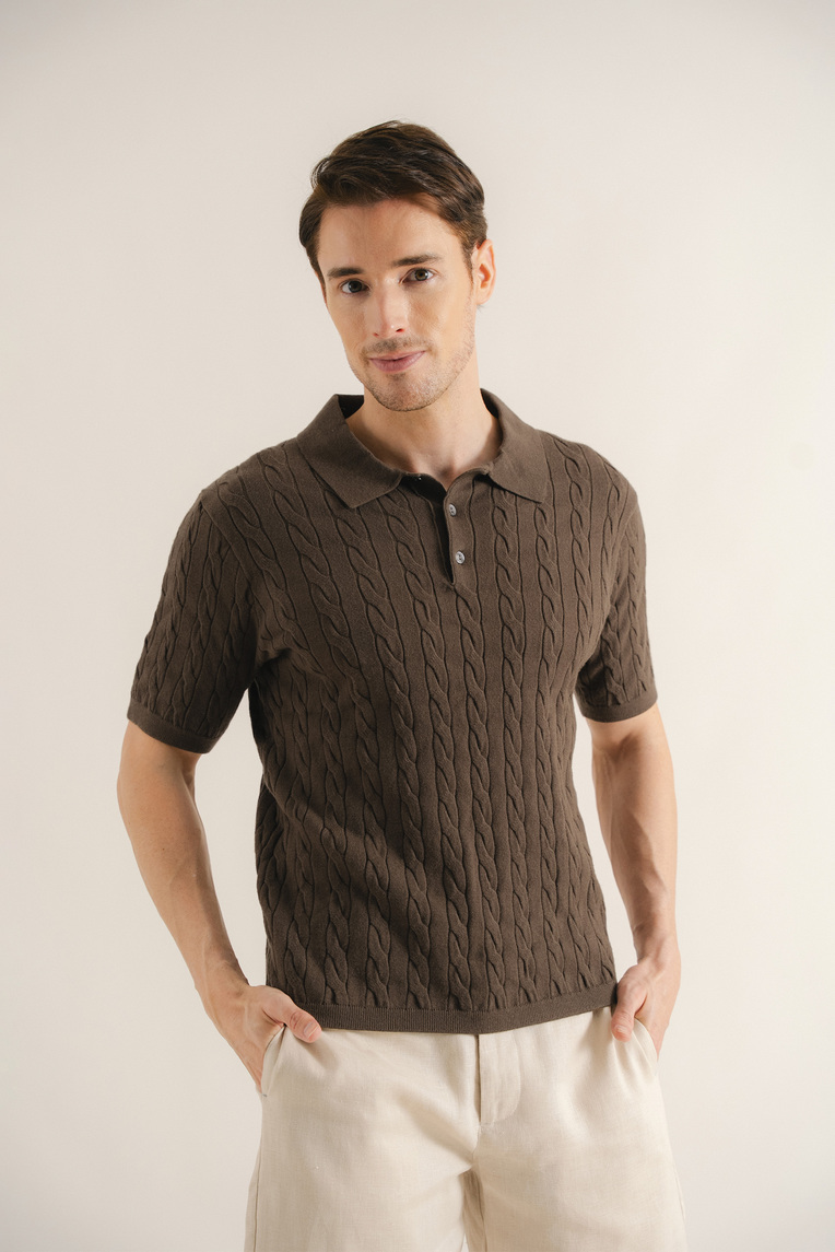 Cable Knit Button-Front Polo