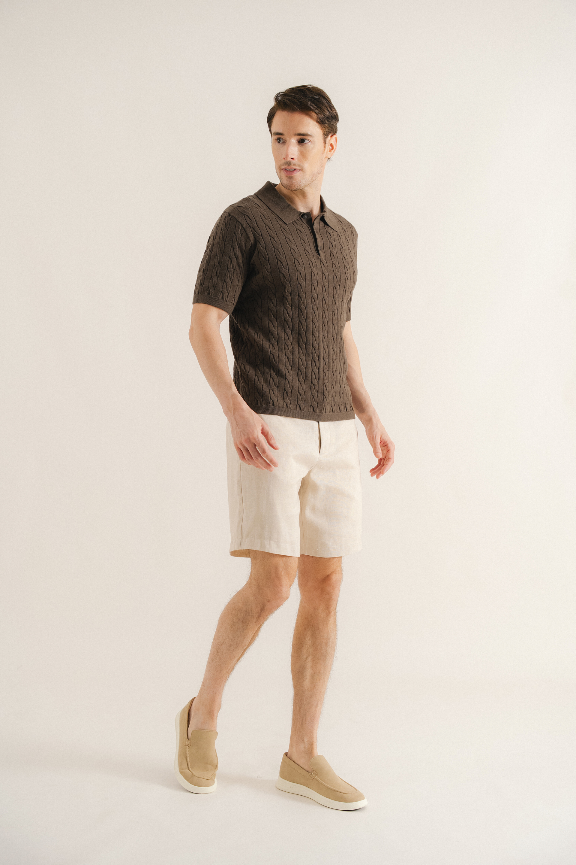 Cable Knit Button-Front Polo