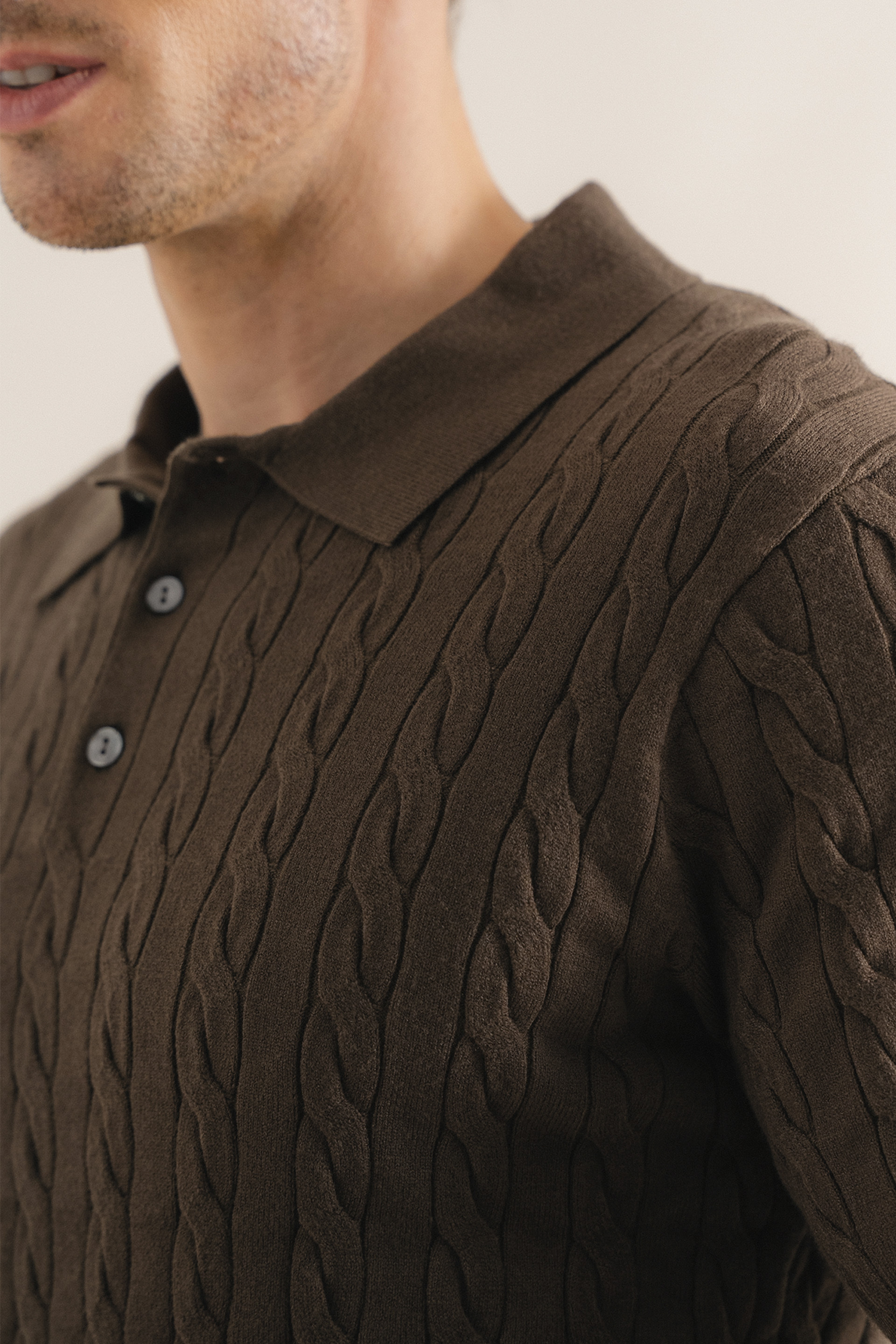 Cable Knit Button-Front Polo