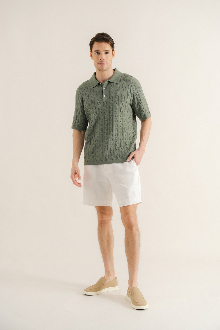 Cable Knit Button-Front Polo