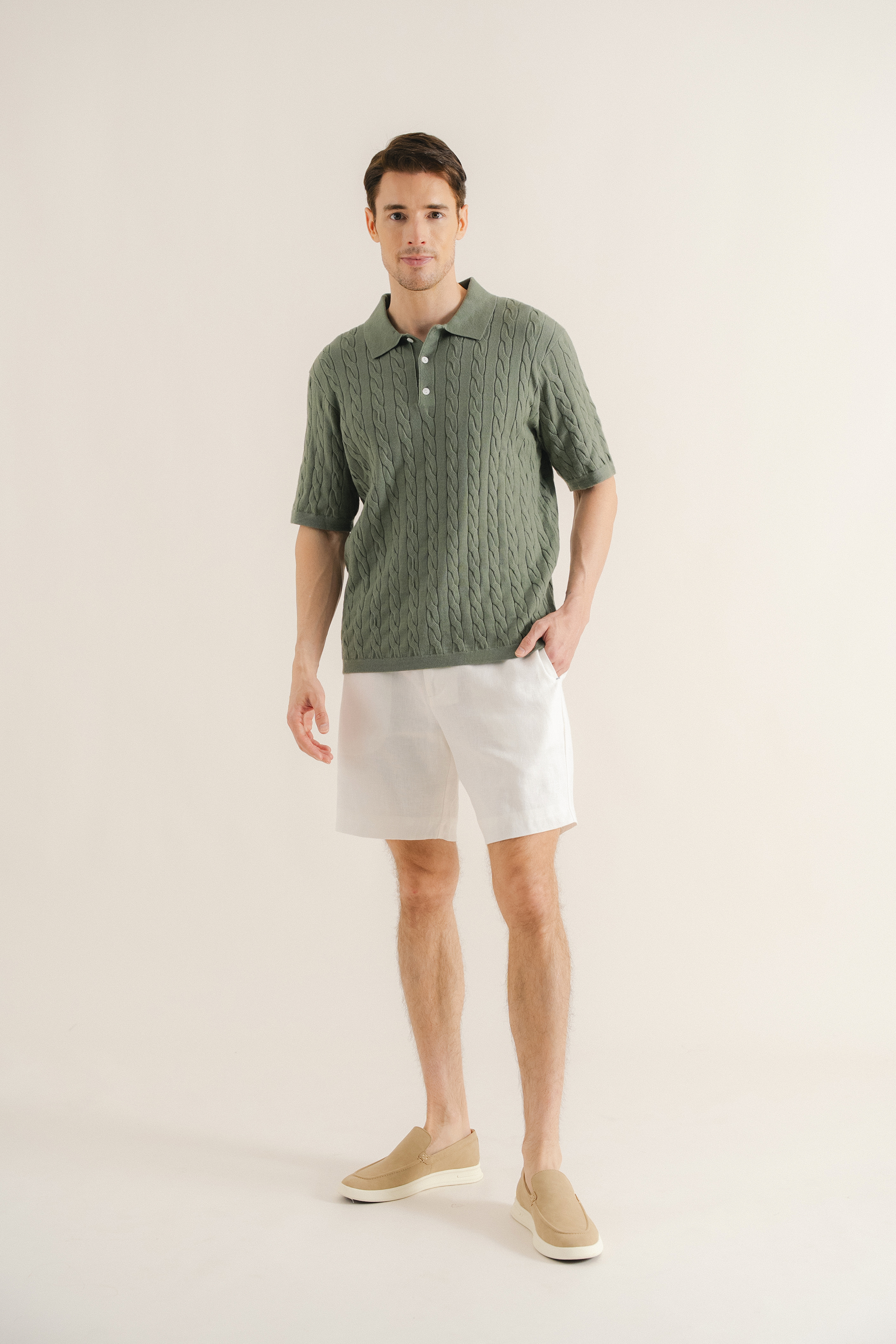 Cable Knit Button-Front Polo