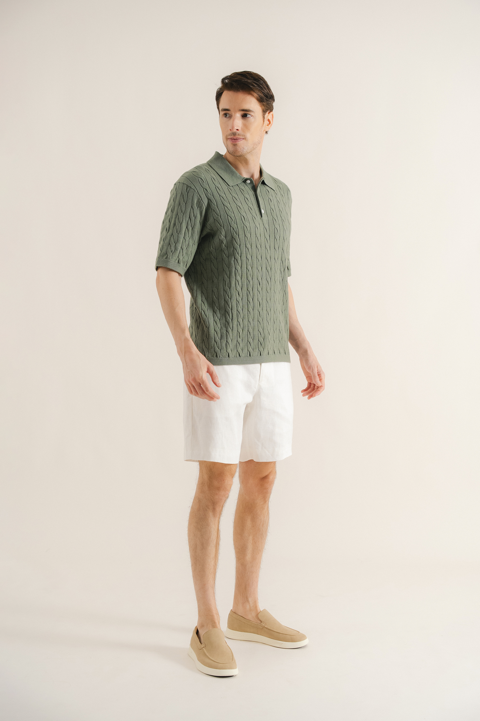 Cable Knit Button-Front Polo