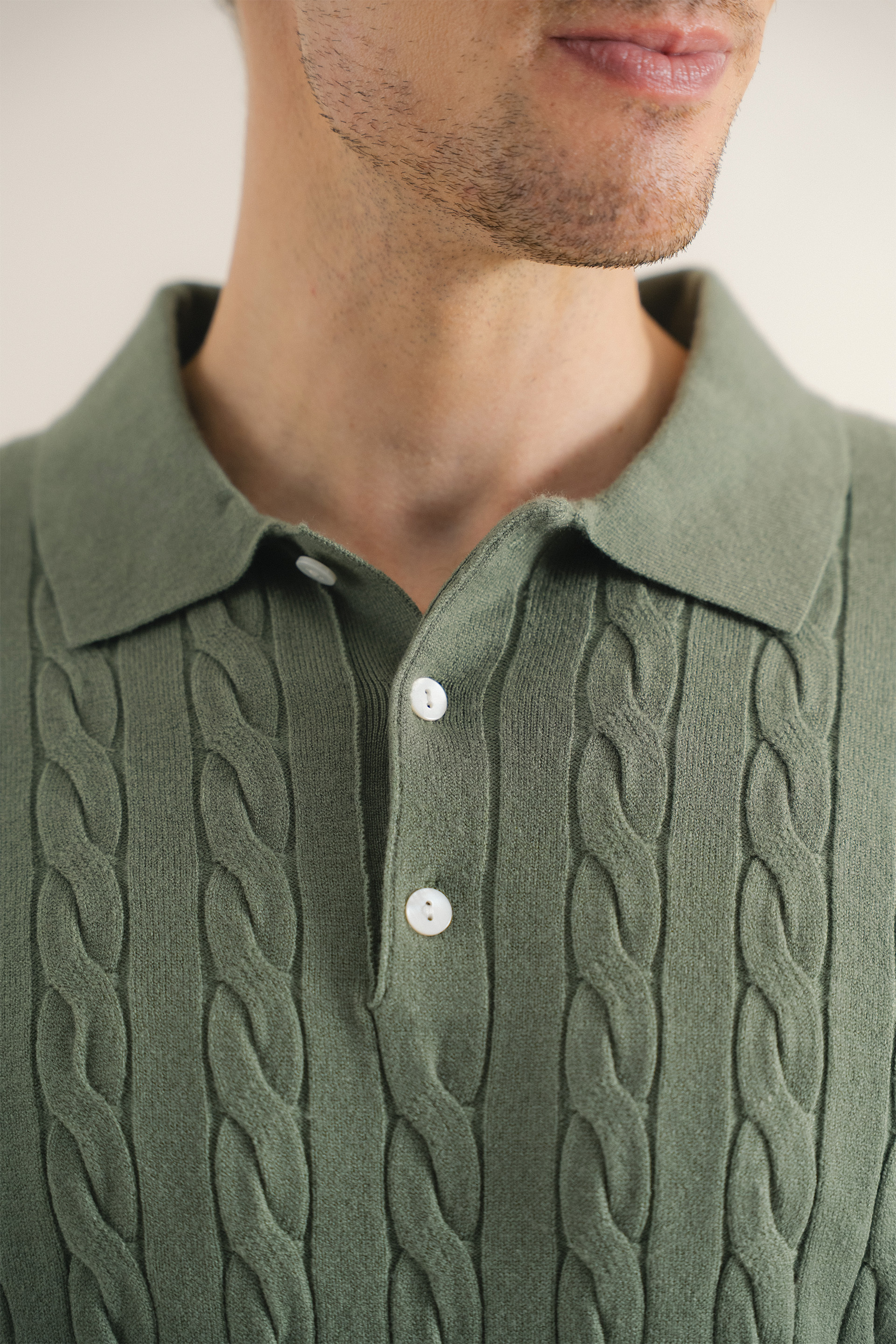 Cable Knit Button-Front Polo