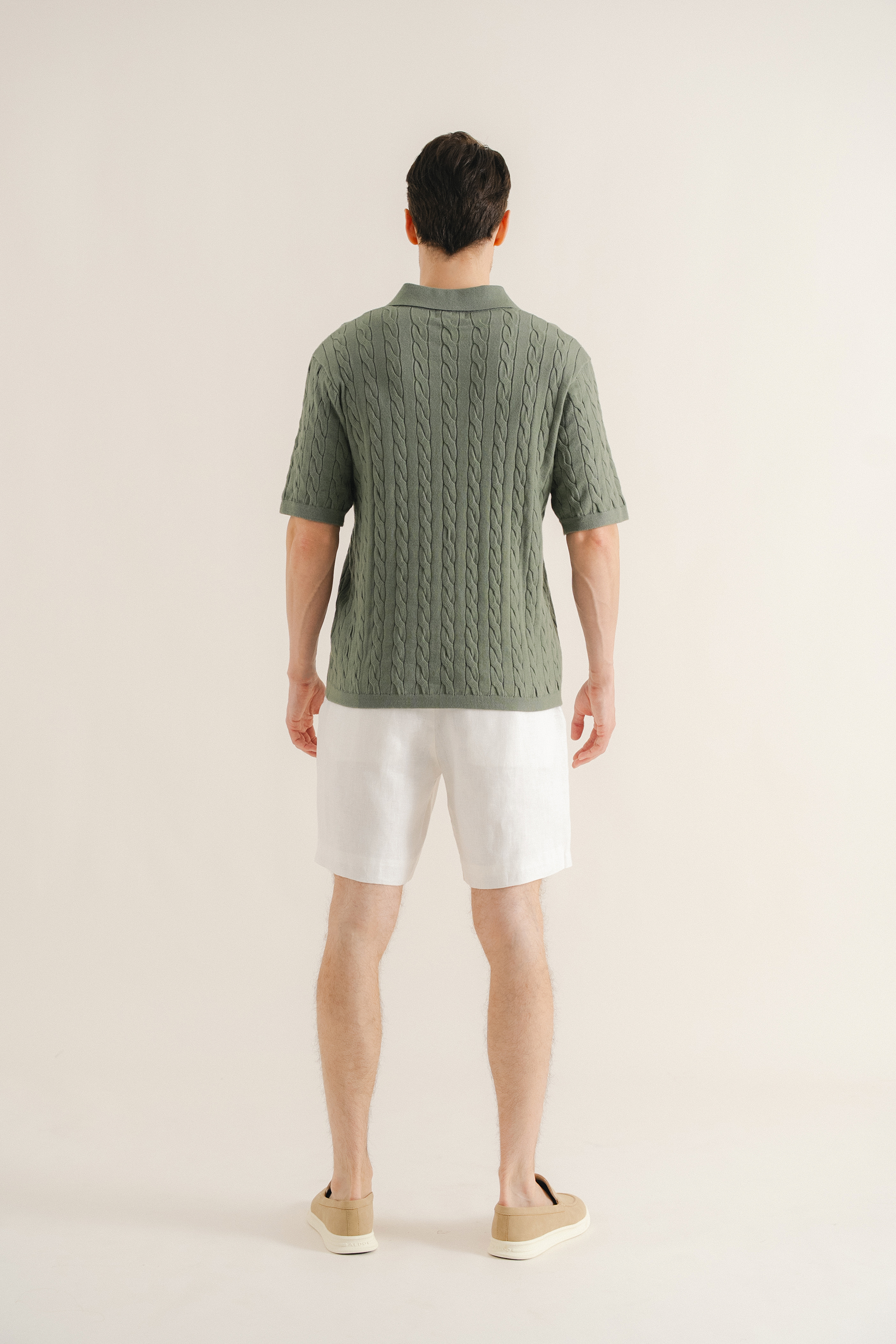 Cable Knit Button-Front Polo
