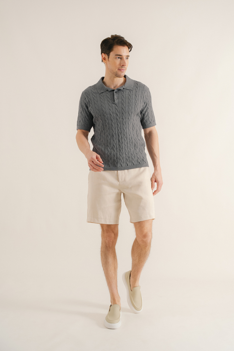 Cable Knit Button-Front Polo